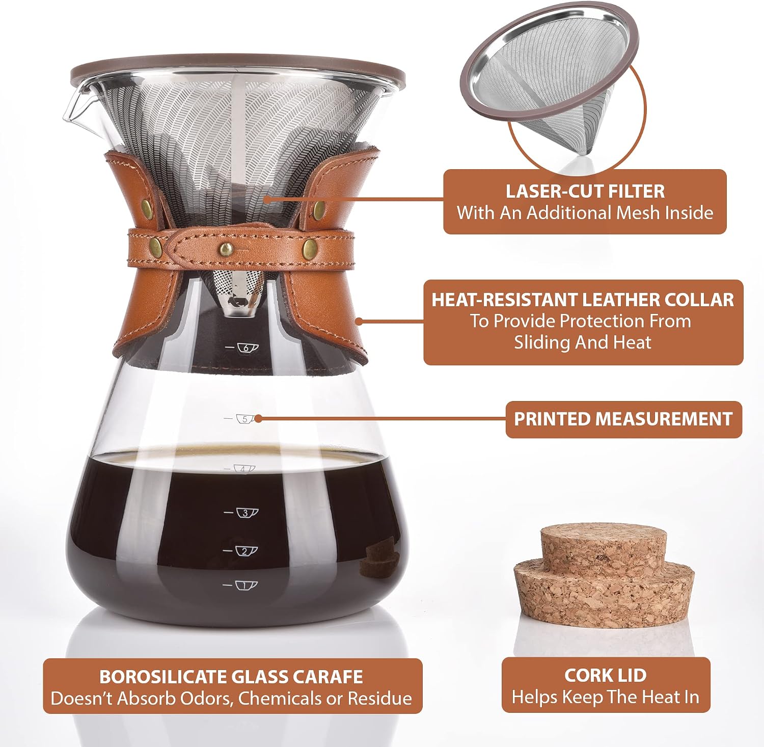 Pour Over Coffee Maker Set with Double-Layer Stainless Steel Filter, Coffee Dripper