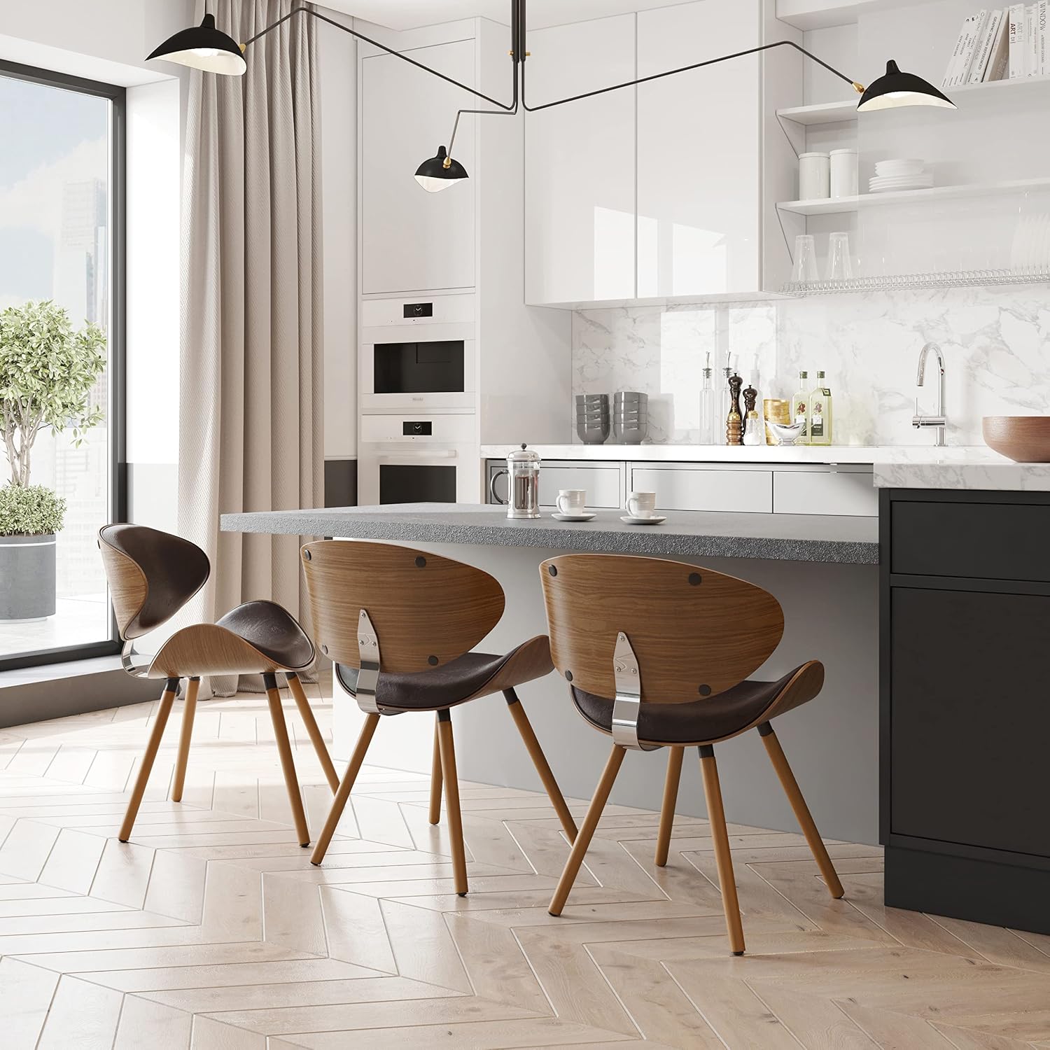 SIMPLIHOME Regina Rattan Mid-Century Modern Arm Dining Chairs in Black