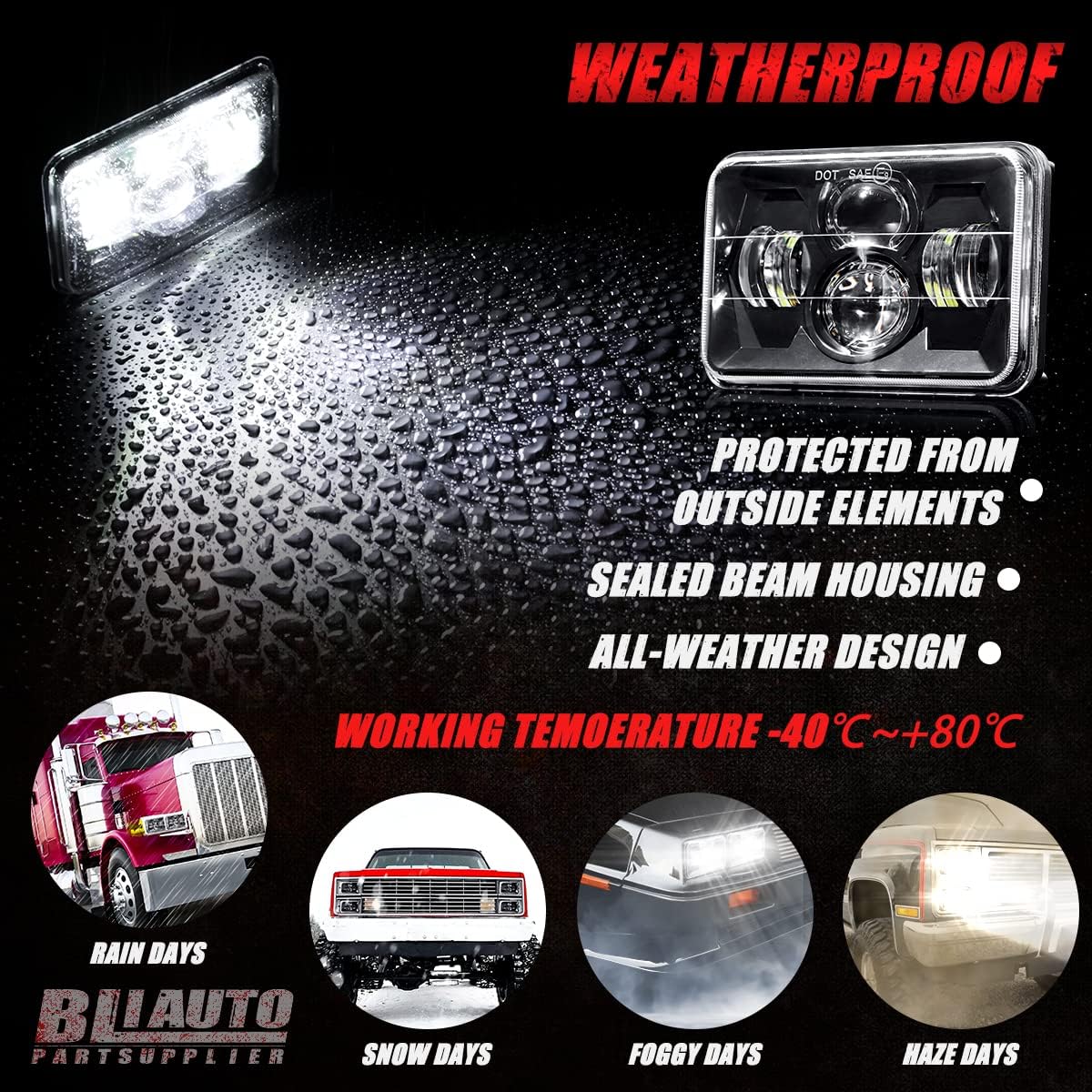 5x7 LED lights Dot Approved Rectangle 7x6 LED 2PCS with Hi/Low Sealed Beam For Trucks Jeep Cherokee XJ Ford Van Replacement 6054 H5054