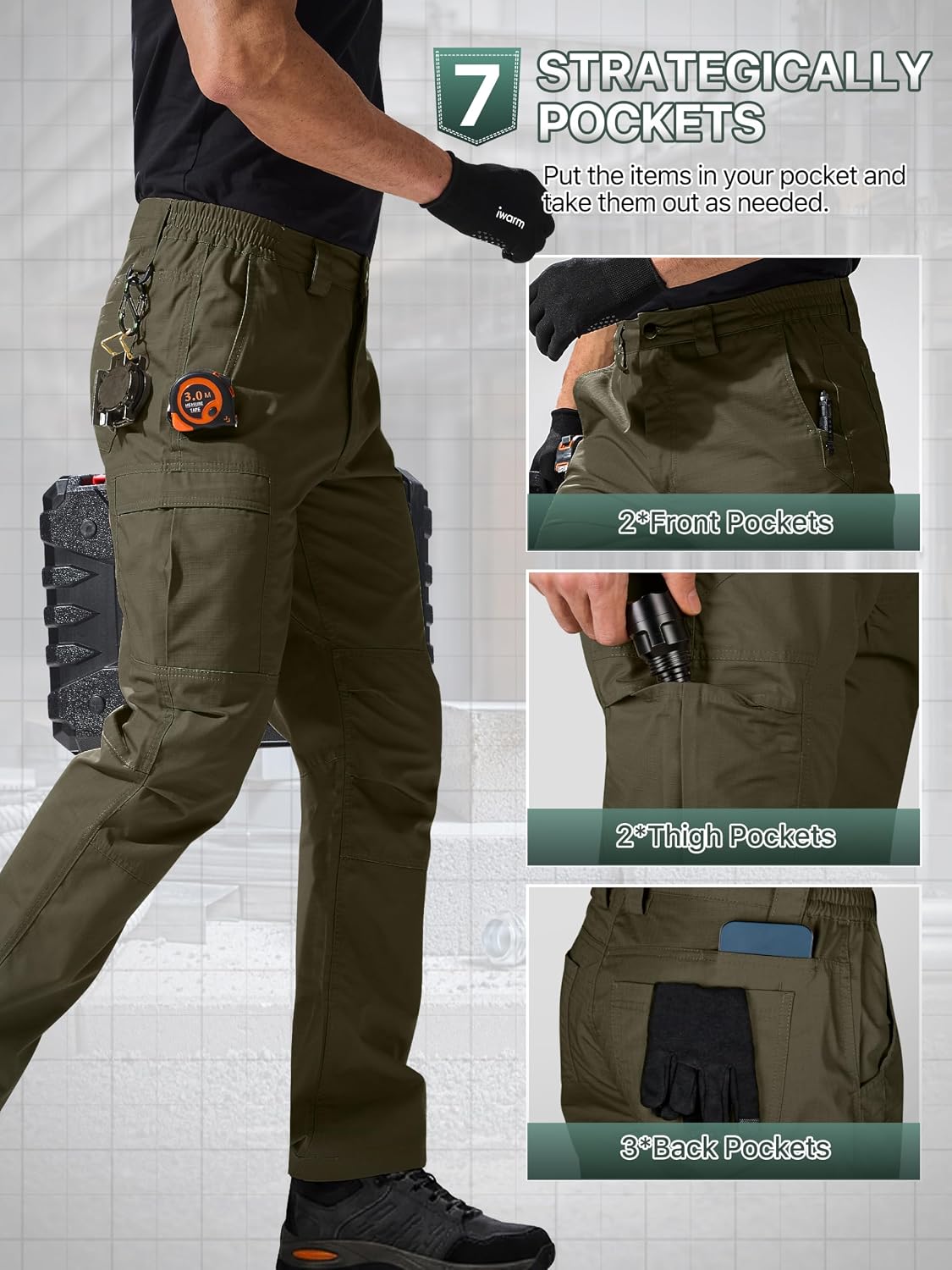 FREE SOLDIER Mens Cargo Work Tactical Pants Ripstop