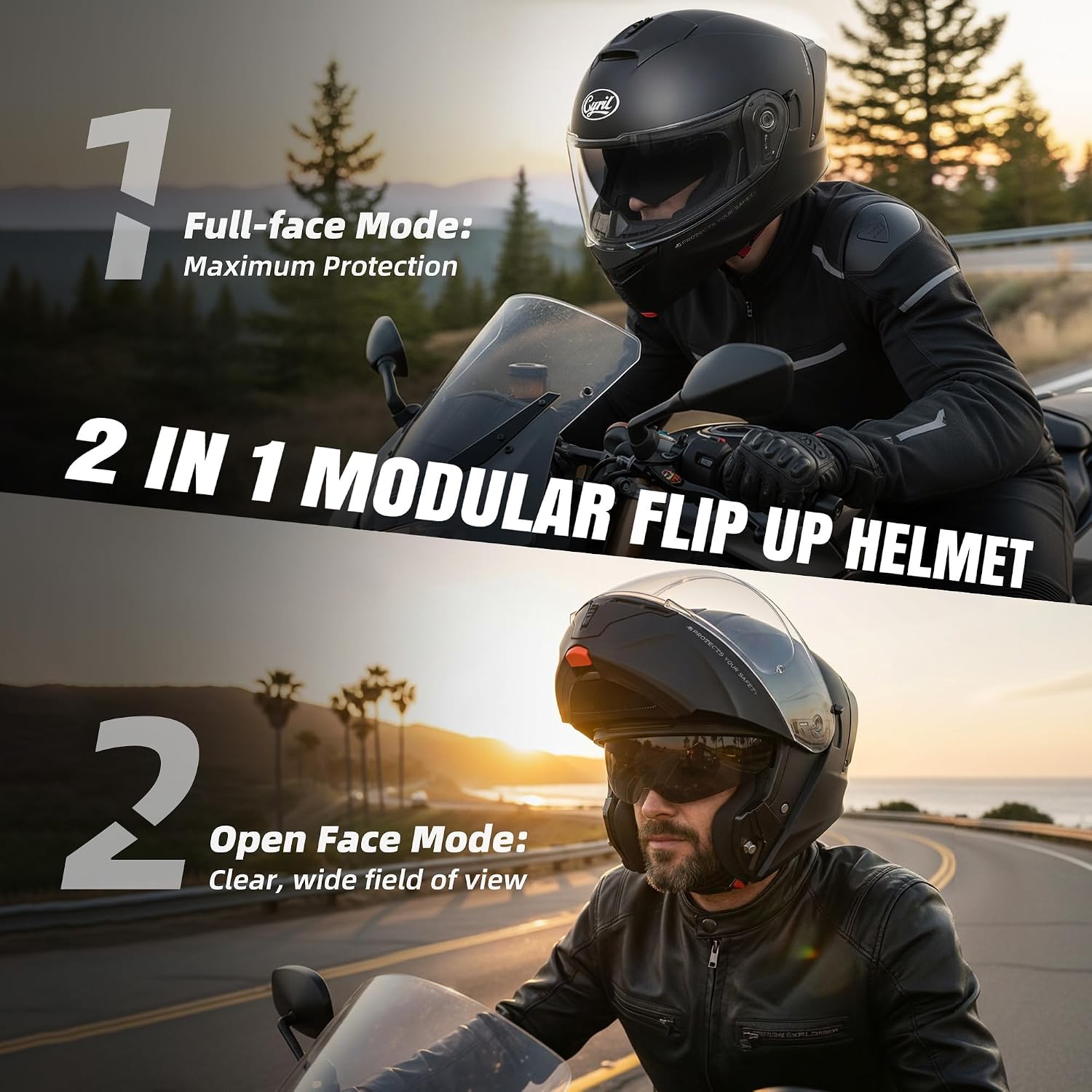 CYRIL Modular Motorcycle Helmet DOT Approved, Flip Up Full Face for Adults | Intercom ready, glasses friendly design with dual visors, extra smoke shield and carrying bag for street riding