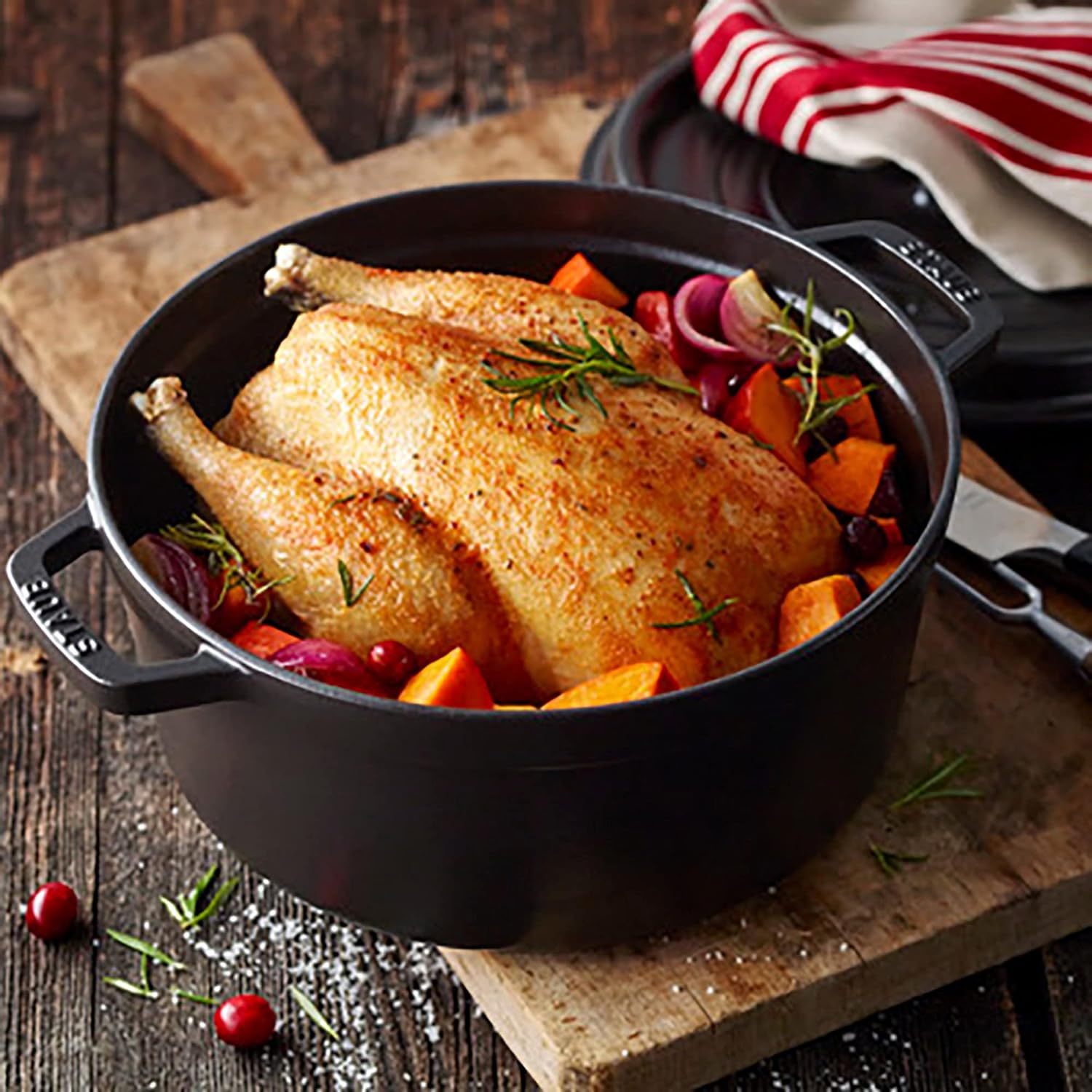 STAUB Cast Iron Dutch Oven 5.5-qt Round Cocotte, Made in France, Serves 5-6, Black Matte