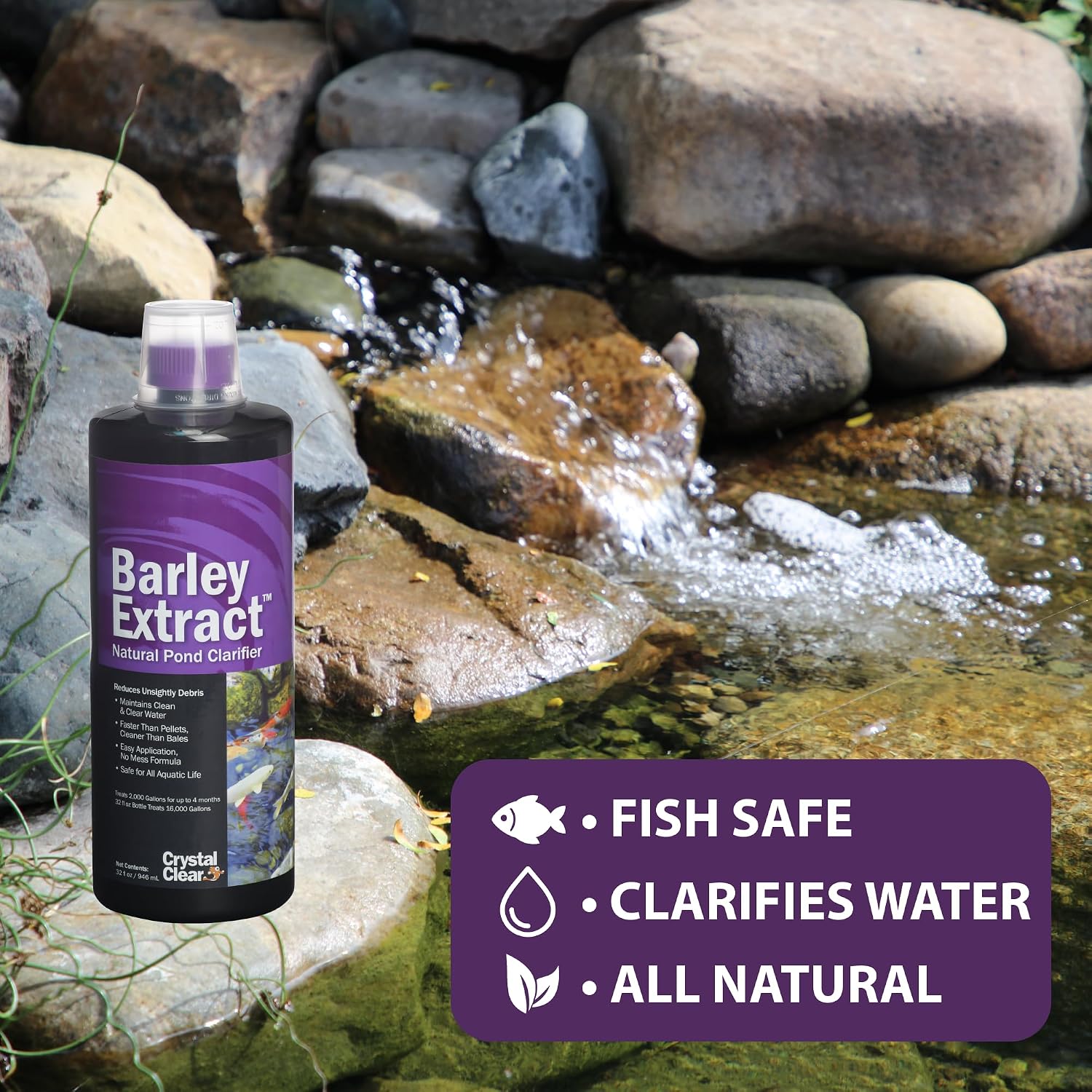 CrystalClear Barley Extract Pond Treatment, Water Clarifier, 2.5 Gallon | Natural for Fountains, Water Gardens & Koi Ponds, clears cloudiness and is Fish & Plant Safe
