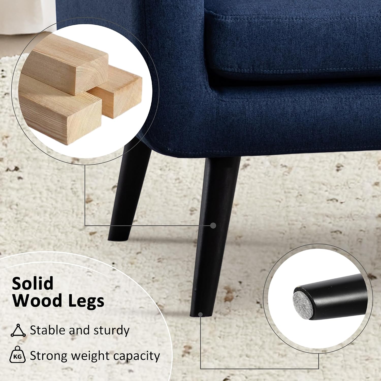 LSSPAID Modern Accent Chairs, Upholstered Fabric Cozy Armchairs, Living Room Side Chair with Solid Wood Legs, Blue