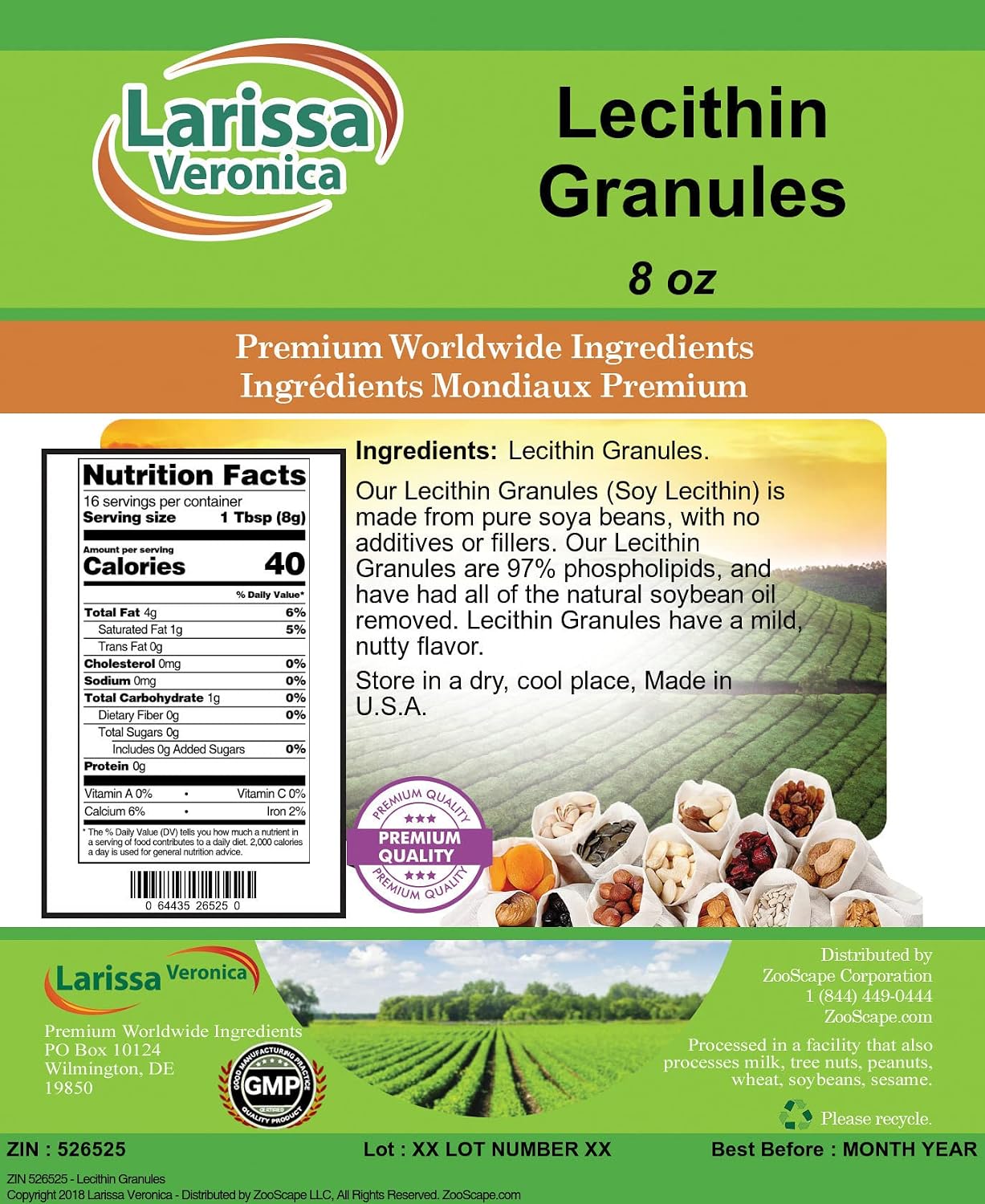 Larissa Veronica Lecithin Granules (8 oz, ZIN: 526525) - 2 Pack