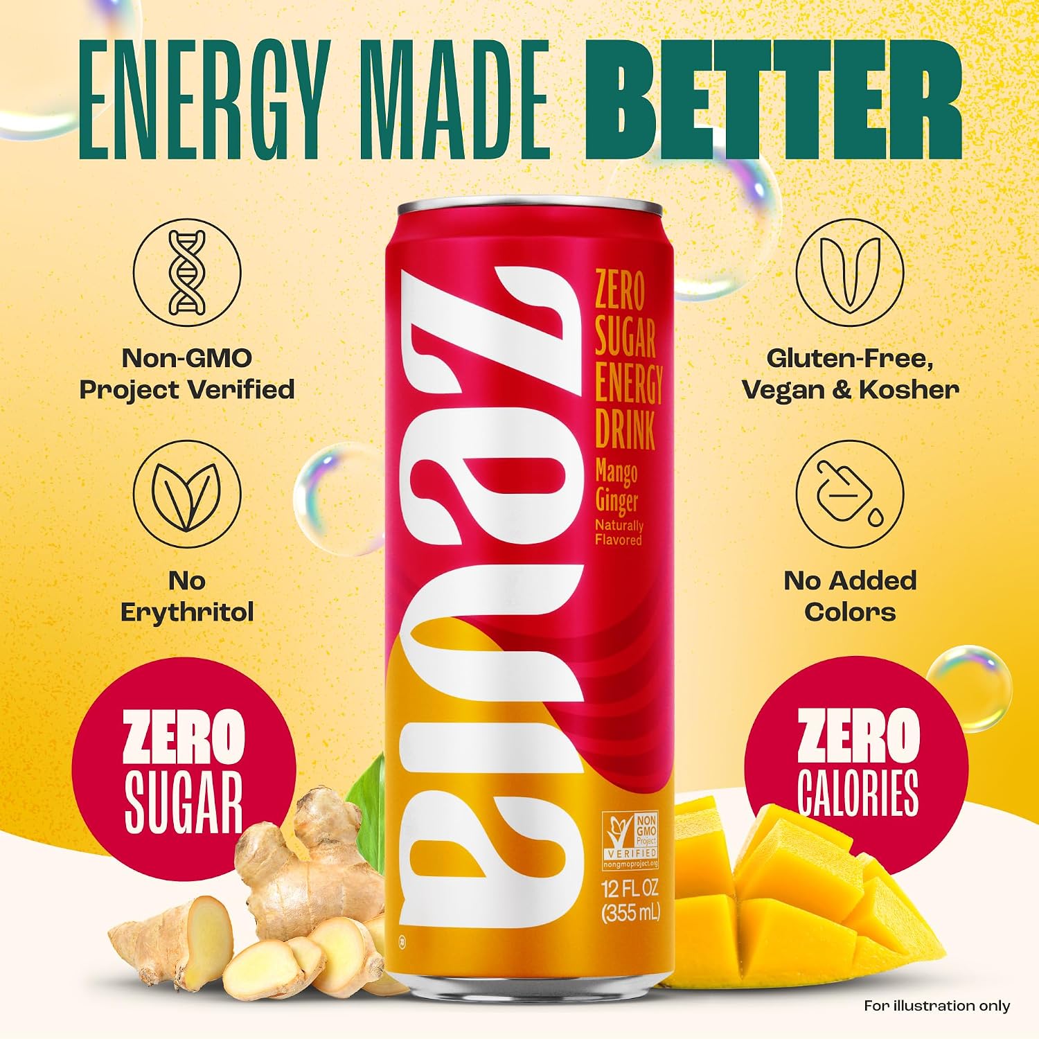Zevia Zero Sugar Energy Drink, Raspberry Lime, 12 oz Cans (12-Pack) – Naturally Sweetened, Zero Calorie Sugar Free Energy - Non-GMO Project Verified, Gluten-Free, Vegan
