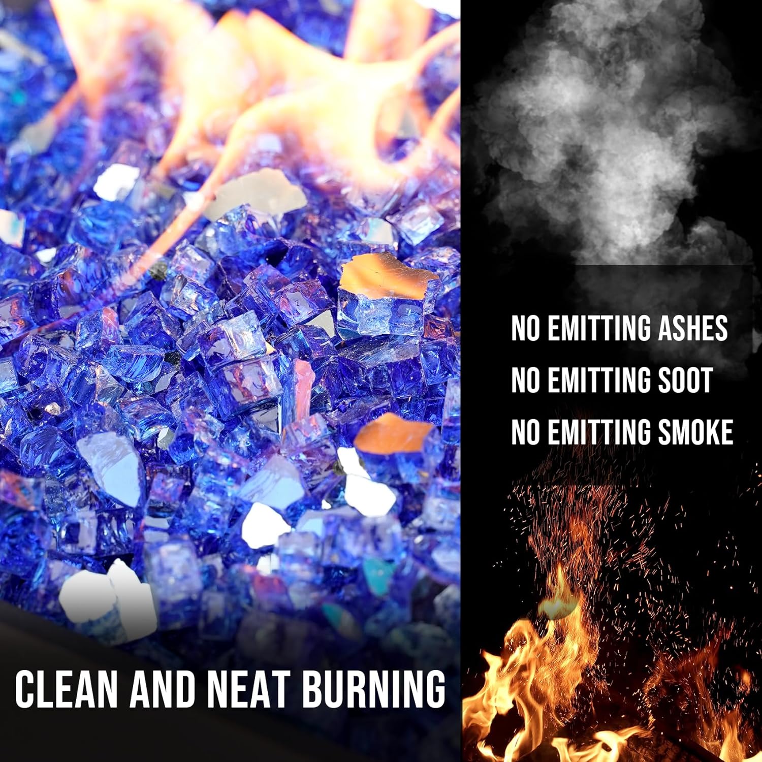 Skyflame Aqua Blue Fire Pit Glass for Propane Gas Fireplace, 10LB
