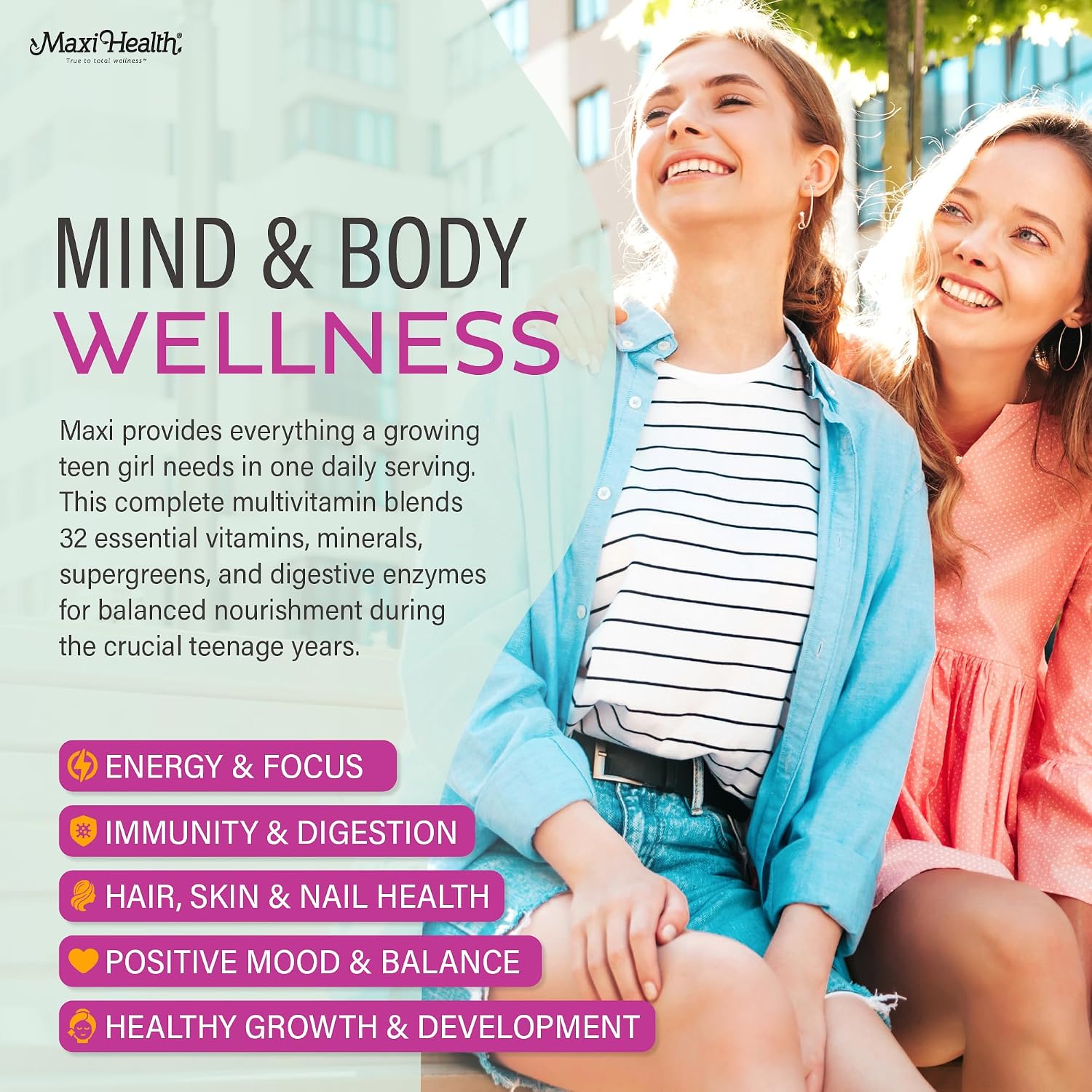 Teen Vitamins for Boys 12-17 - Teen Multivitamin Supreme with D3, Iron, Calcium, Biotin, Digestive Enzymes – Teenager Boy Multi Vitamins for Energy, Brain & Mood Support – 60 Count