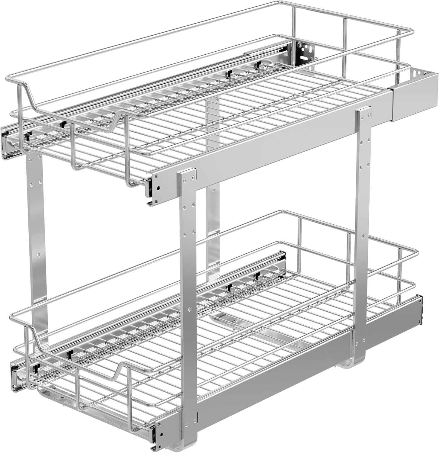 2 Tier Pull Out Cabinet Organizer 11" W X 22" D, Chromed, Full Slide Out