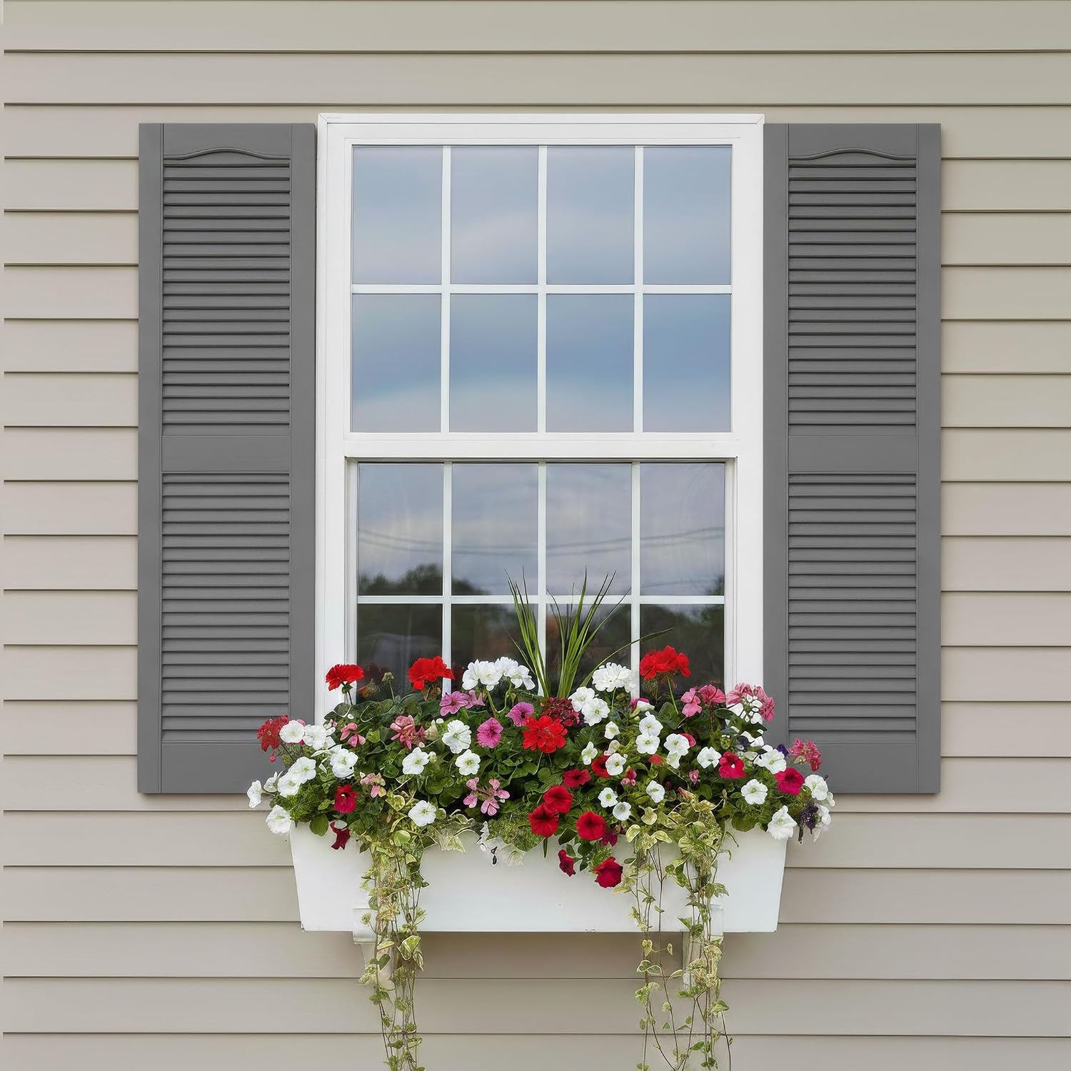 14 1/2"W x 60"H EverColor Open Louver Exterior Vinyl Shutters, w/Installation Shutter-Lok's & Matching Screws (Per Pair), Black
