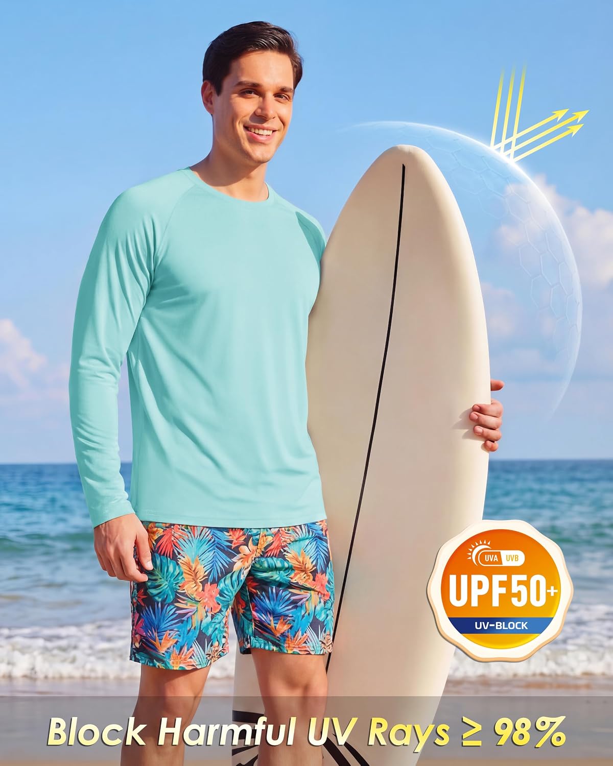 Boladeci Men's UPF 50+ Sun Protection UV SPF Shirts Long Sleeve Lightweight Quick Dry Swim T-Shirts Rash Guard