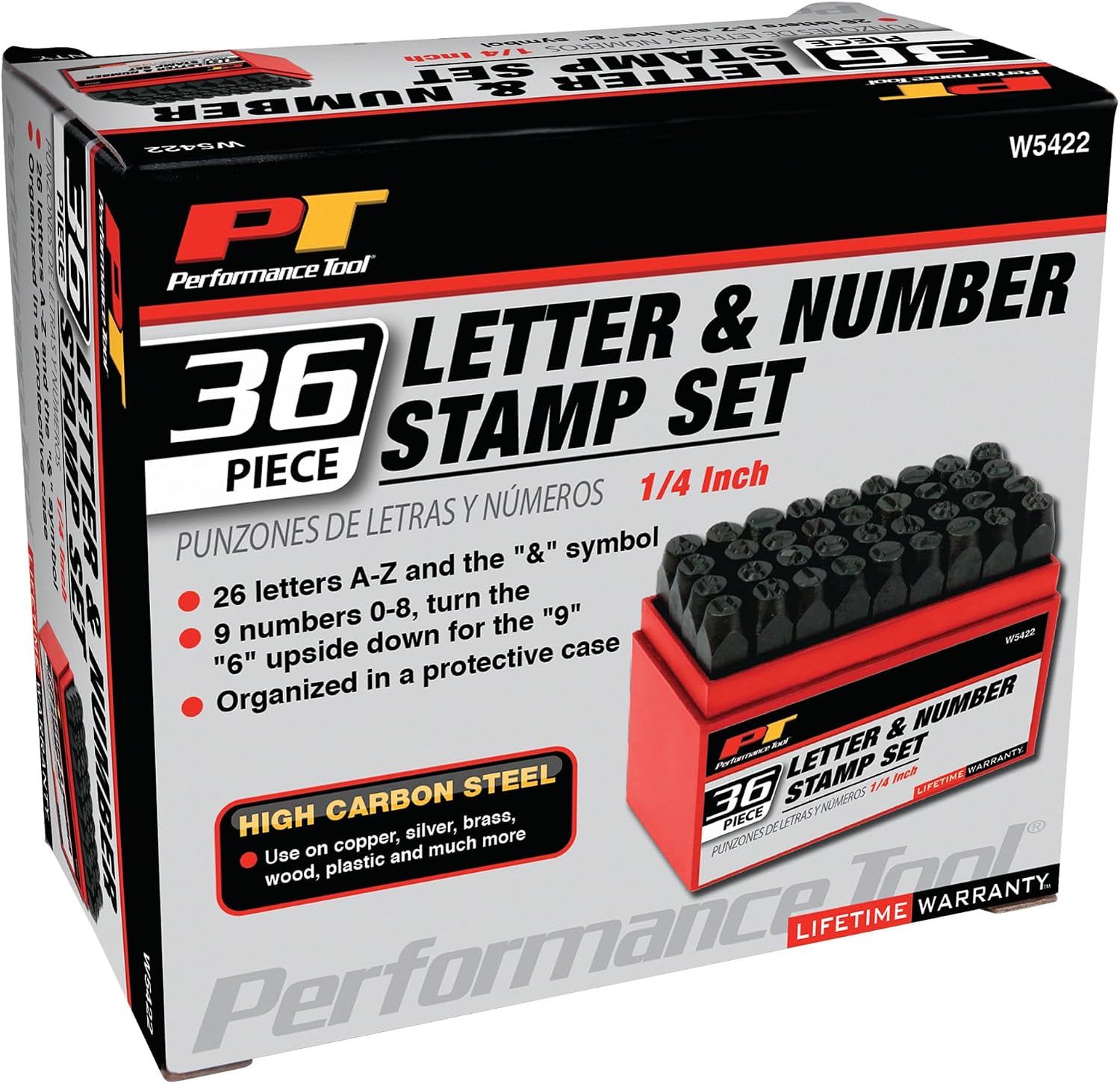 Performance Tool W759 5-Piece 8 in. Long Brass Pin Punch Set | Non-sparking soft metal striking heads. Knurled steel handles. Pin sizes from 1/8 to 3/8 inch