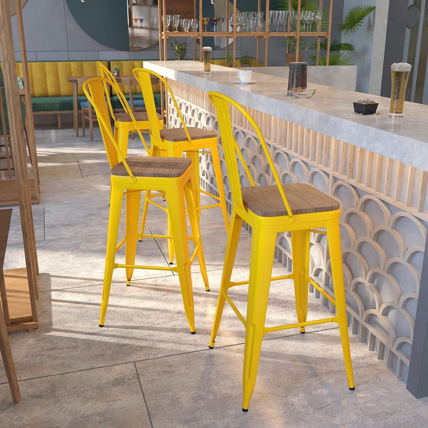 Flash Furniture 30 in Metal Barstool with Back, Blue | Commercial Grade, Removable Back, Indoor/Outdoor Use