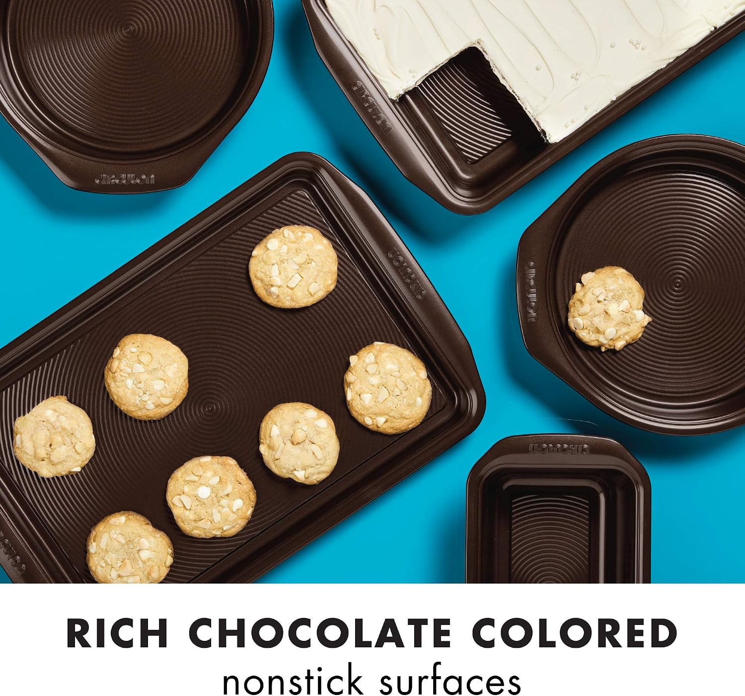 Circulon 47110 Nonstick Bakeware Set with Cookie and Cake Pans 3 Piece Chocolate
