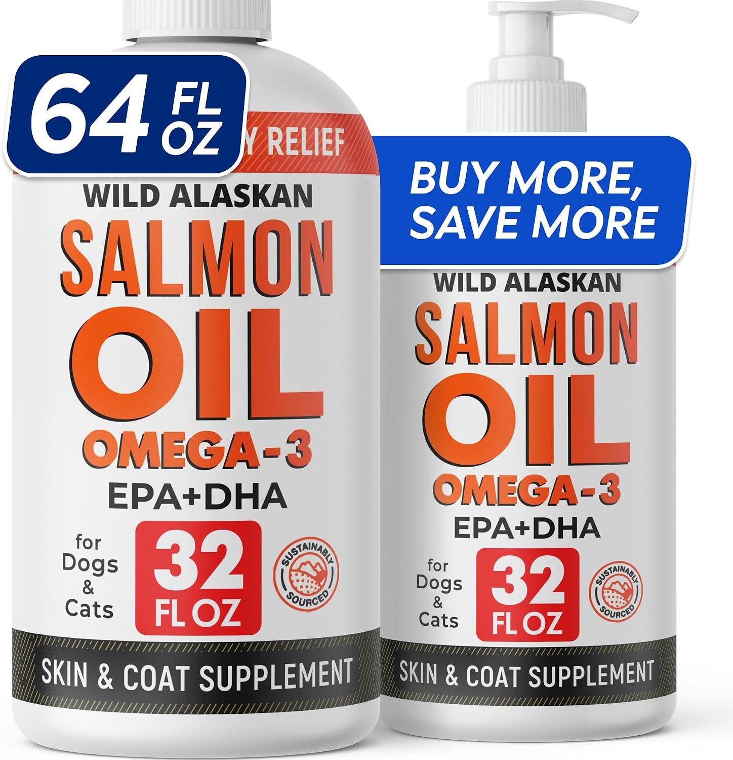 Wild Alaskan Salmon Oil for Dogs & Cats w/Omega 3 - EPA+DHA Fatty Acids