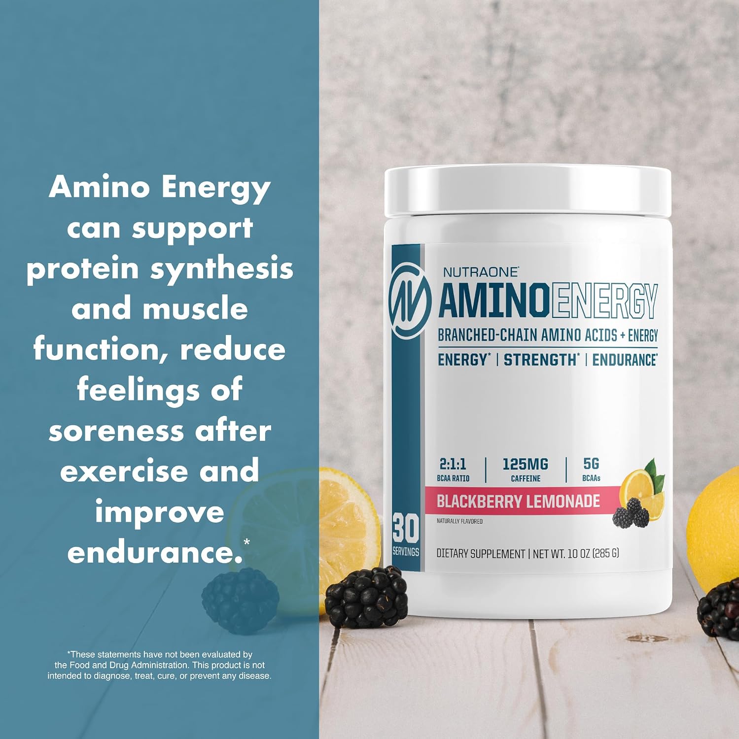 NutraOne Amino Energy BCAA Powder Pre-Workout Supplement with Caffeine Branched Chain Amino Acids to Help Fuel and Recover* (Berry Lemonade - 30