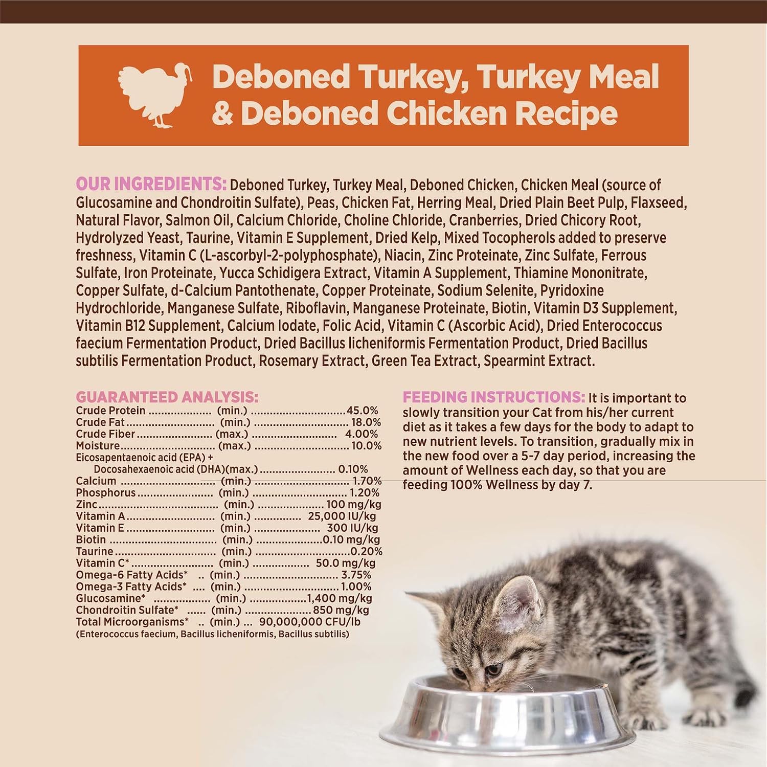 Wellness CORE+ Adult Dry Cat Food for Indoor Cats, Natural, Grain Free Kibble, Chicken, Turkey and Chicken Meal Recipe, 5 lb Bag