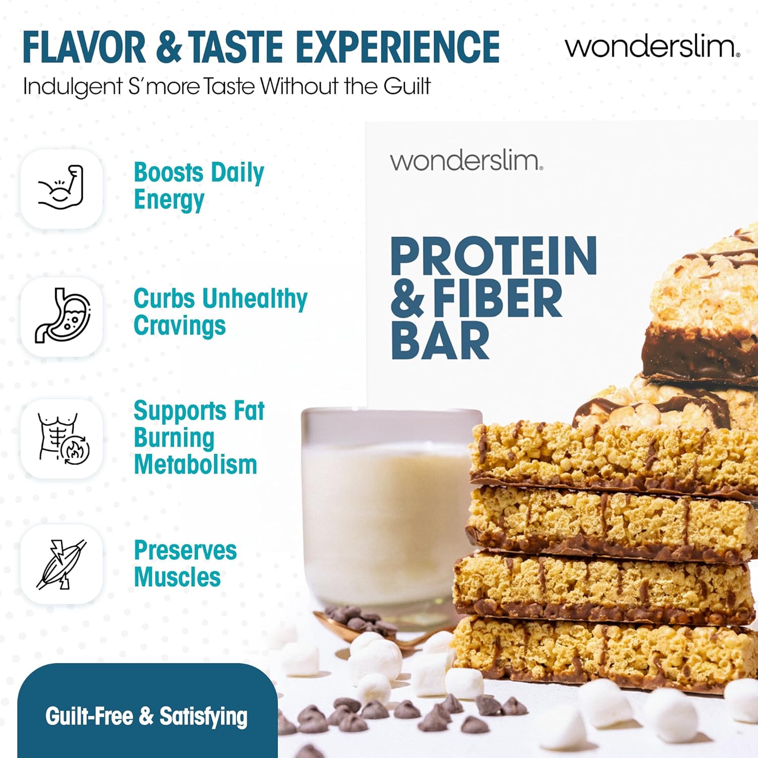 Wonderslim High Fiber Protein Bars, Low Calorie Snack – Fluffy Nutter, 7ct | 15g Protein, 7g Fiber – Gluten-Free, Low Sugar, Protein Snack Bars for Hunger & Craving Control, Weight Management Support