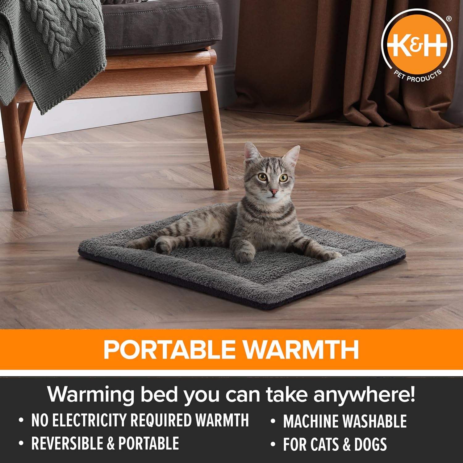 K&H Self-Warming Cat Bed Pad, Self Heating Pad for Outdoor Cat Houses, Warming Mat for Indoor Pet Beds & Furniture, Reversible Blanket, Machine Washable - Small 21 X 17in Gray/ Black