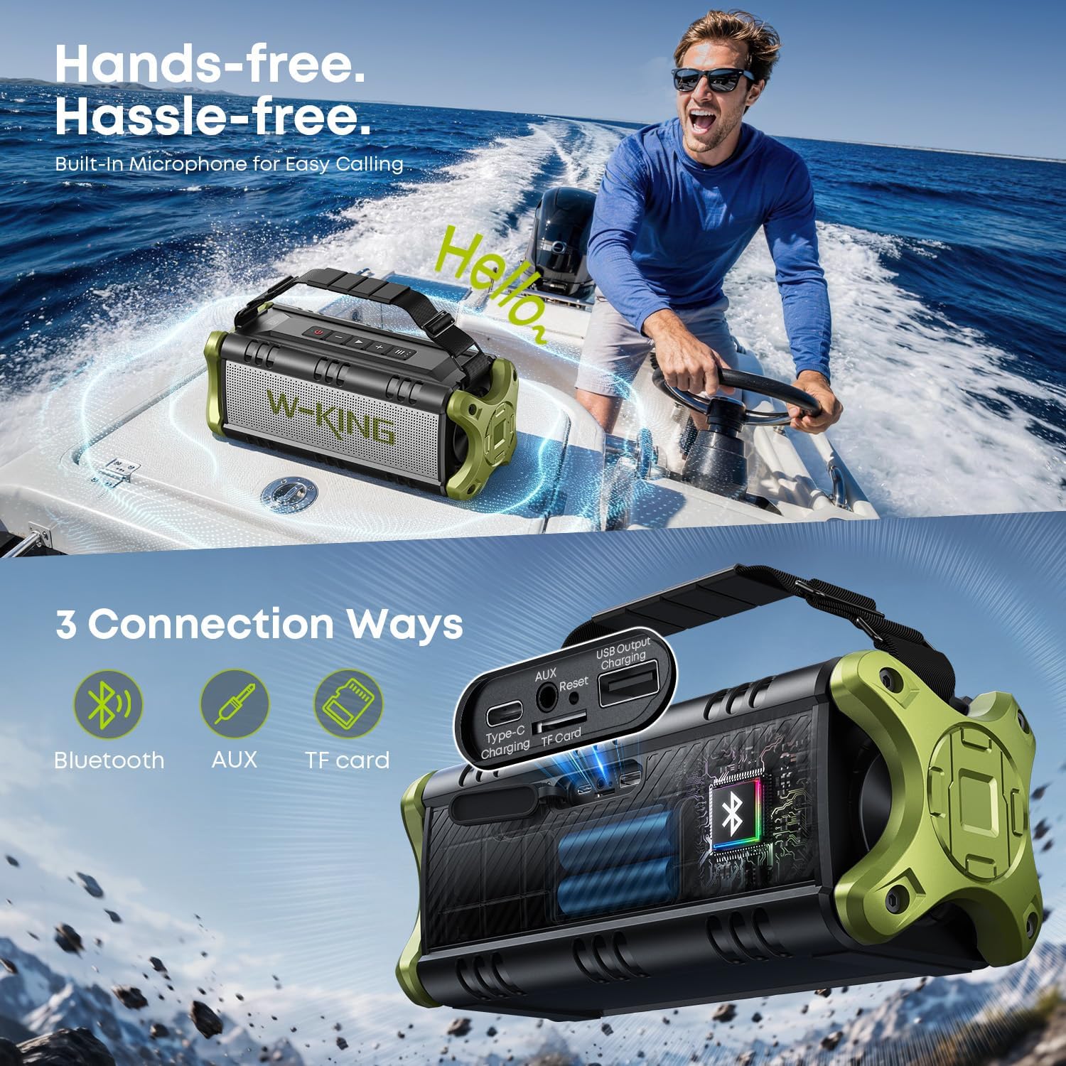 Portable Speakers Bluetooth Wireless, 90W Max Loud Outdoor Speaker with Deep Bass, IPX6 Waterproof, Floatable, Custom EQ, 40H, Dual Pairing