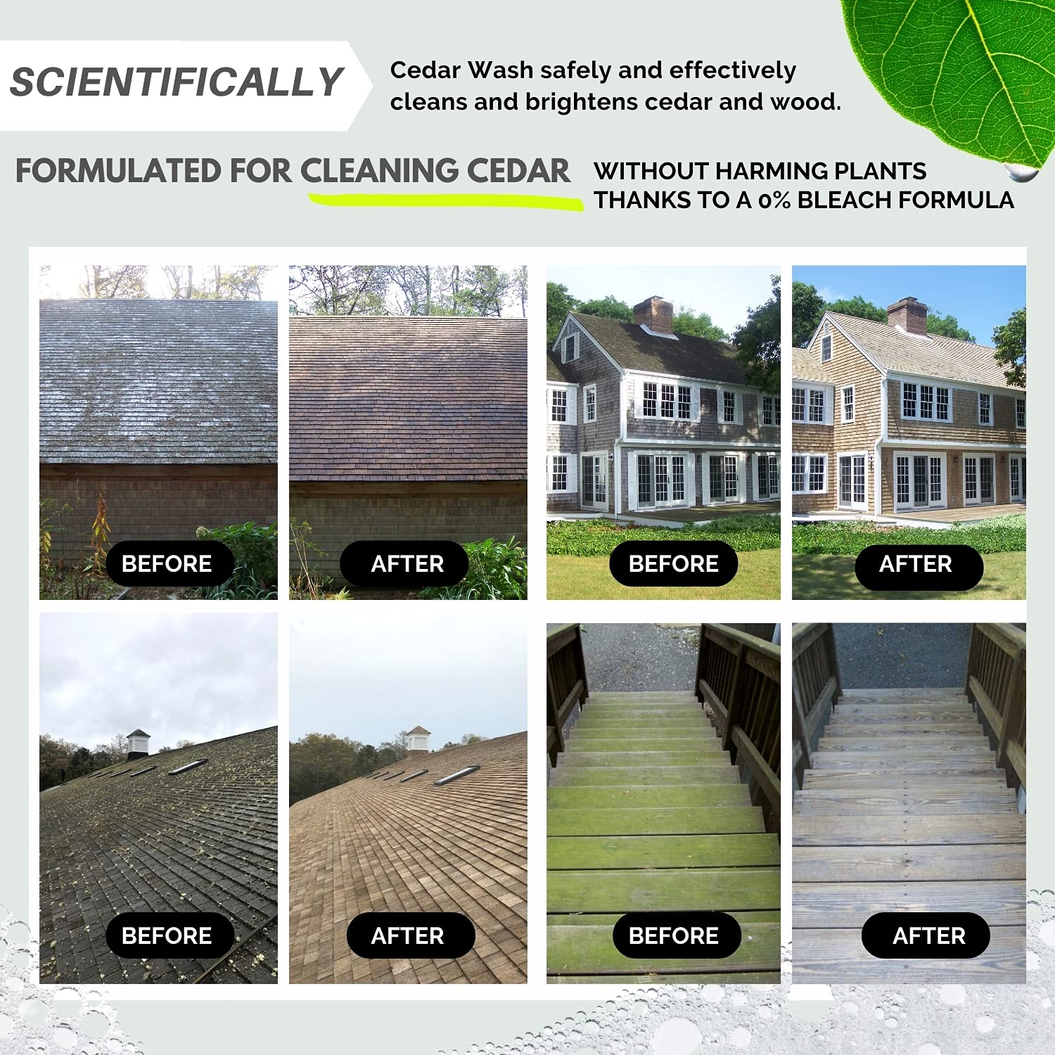 Wash Safe™ CEDAR WASH | Eco-Safe and Organic Wood Cleaner | Clear, Bleach-Free Powder Concentrate | Clean Cedar Shakes, Shingles, Clapboard, Decks, Beams and Wood Surfaces, 3LB.