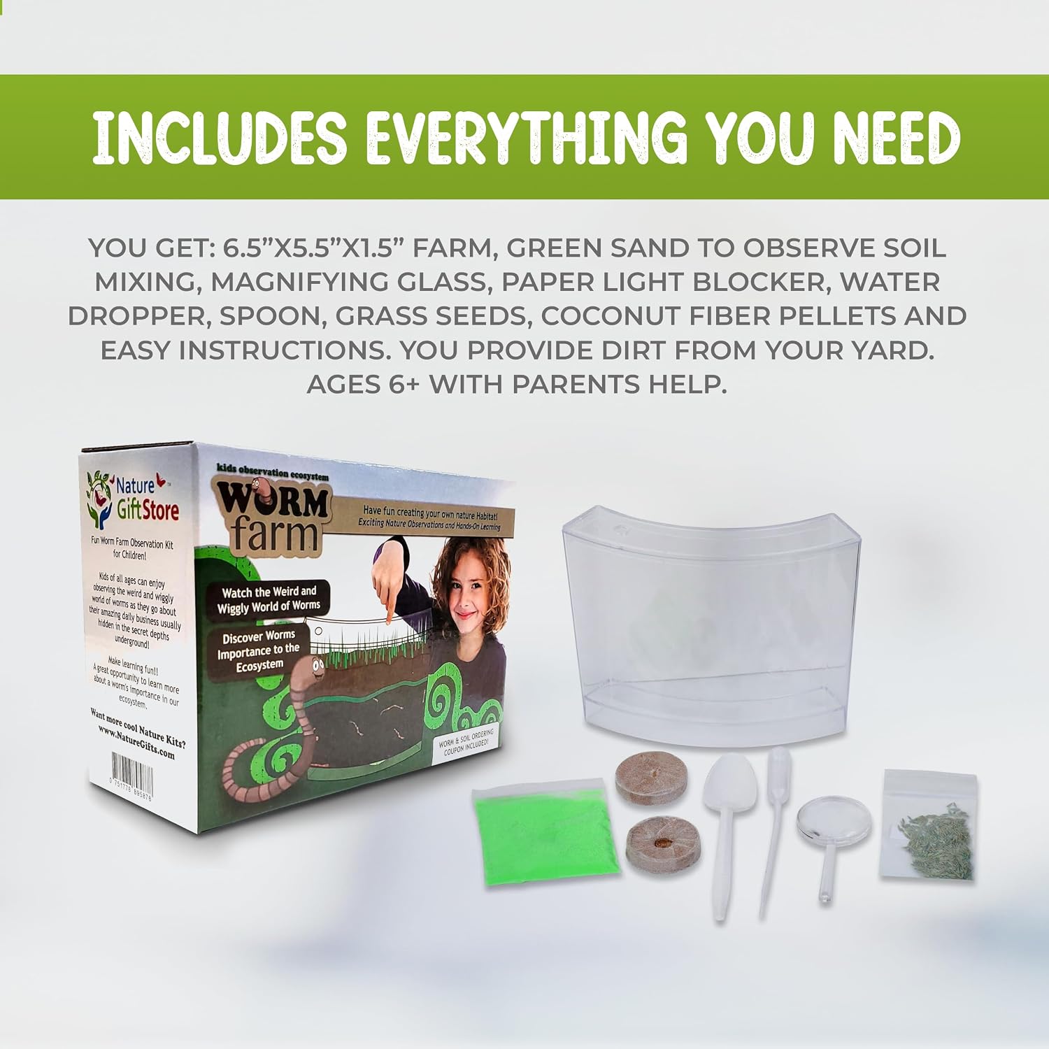 Worm Farm for Kids Kit with 20 Live Composting Worms, All-in-One Bundle | Watch composting in action with this complete kit with live worms included, all-in-one bundled engaging science project