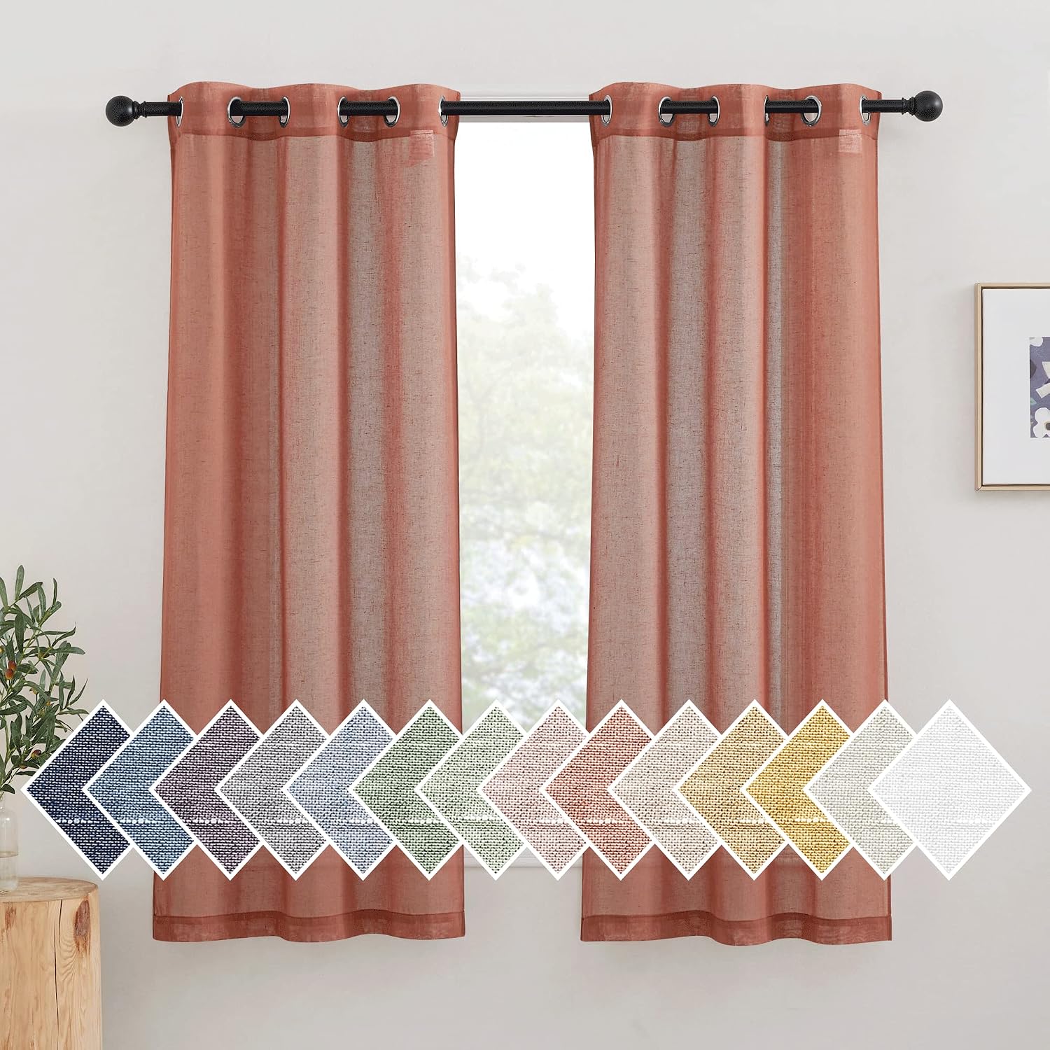 NICETOWN Linen Curtains Semi Sheer Bedroom Window Curtains