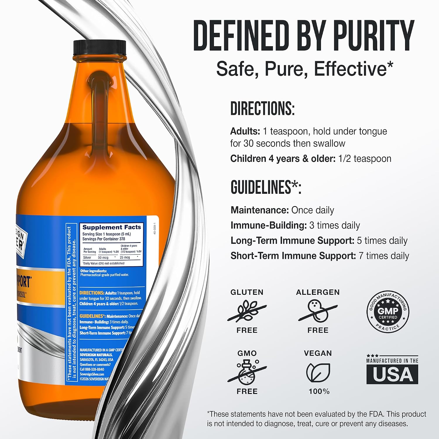 Sovereign Silver Immune Support, Colloidal Silver, 4 fl oz (118 mL) | Bio-Active Silver Hydrosol, 10 ppm, Liquid Dropper