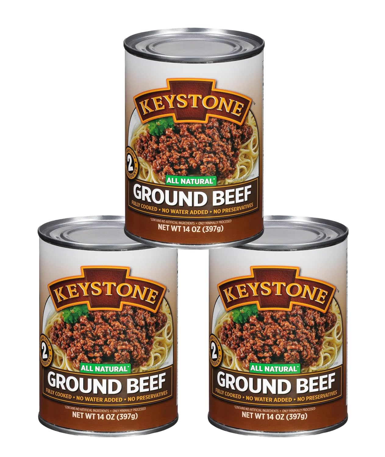 Keystone Meats All Natural Heat and Serve Ground Beef 14 oz – Fully Cooked Canned Meat – Ready to Eat – 5-Year Shelf Life – Pantry Staple for Everyday Meals, Emergency Survival Canned Food – Made in USA – Pack of 3