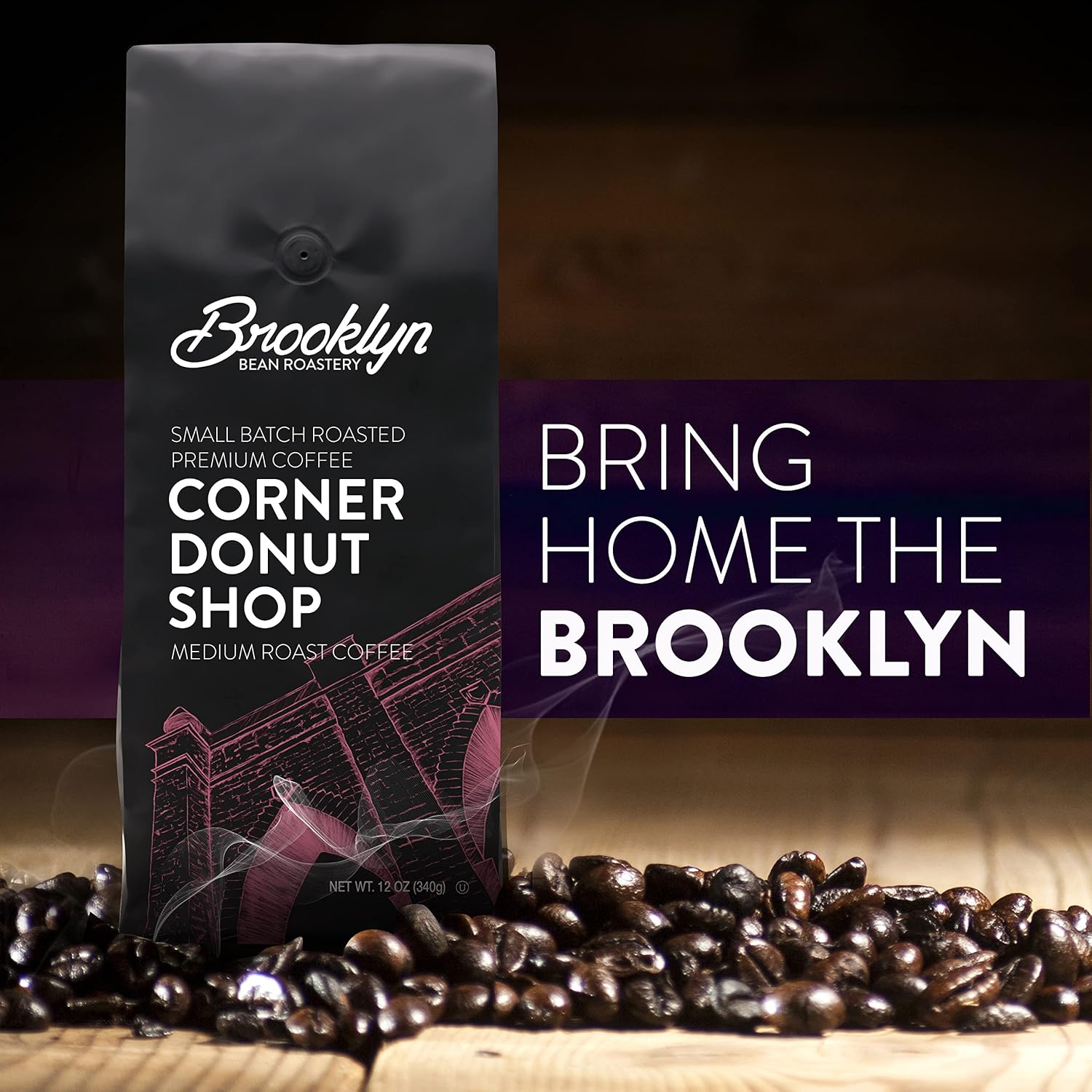 Brooklyn Beans Maple Sleigh 100% Arabica Craft Roasted Ground Coffee, Premium Maple Flavored Roast, 12 Oz Bag