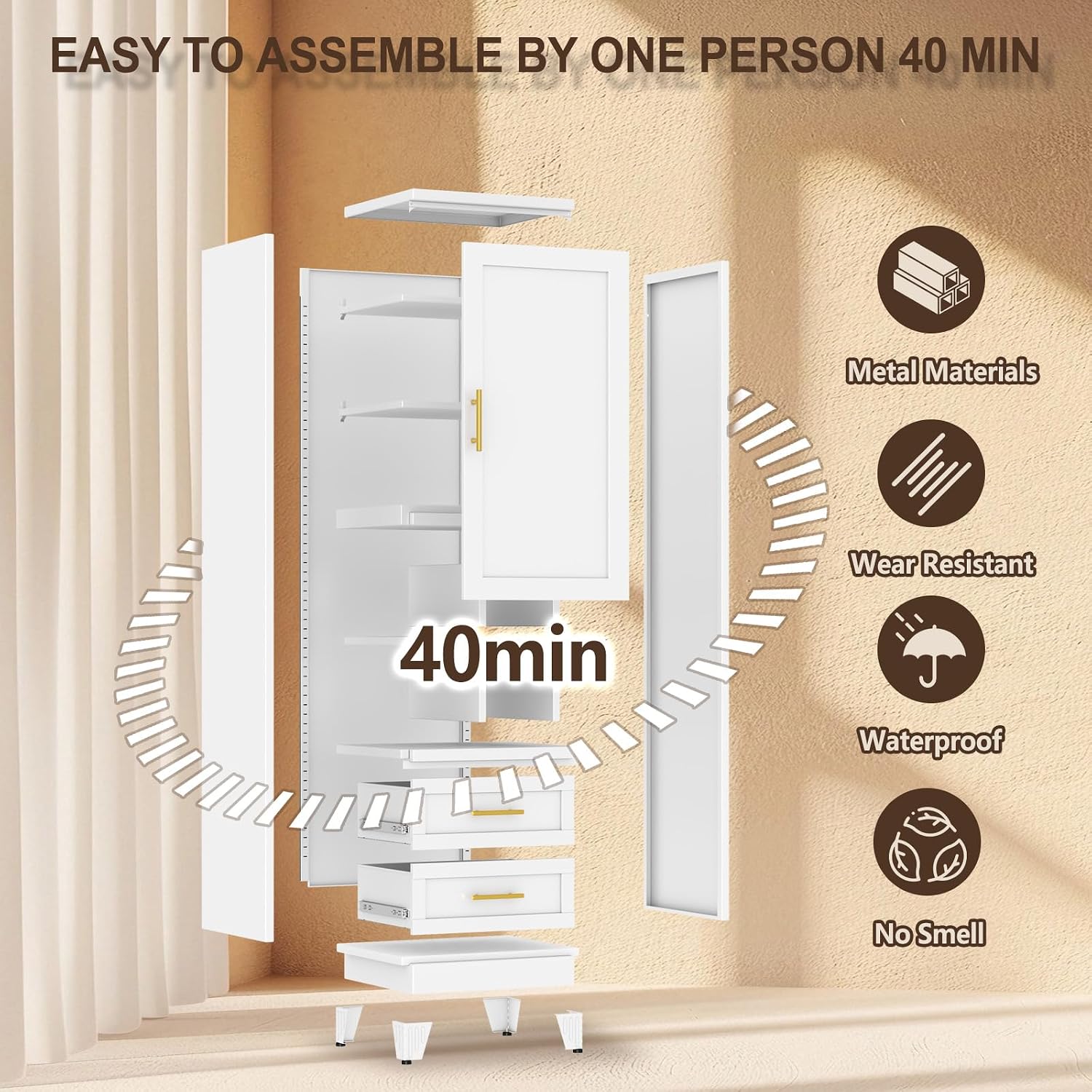 pozdeg 67" Tall Narrow White Metal Storage Cabinet | 2 Doors, 4 Adjustable Shelves, Freestanding Slim Pantry Organizer for Bathroom Kitchen Living Room