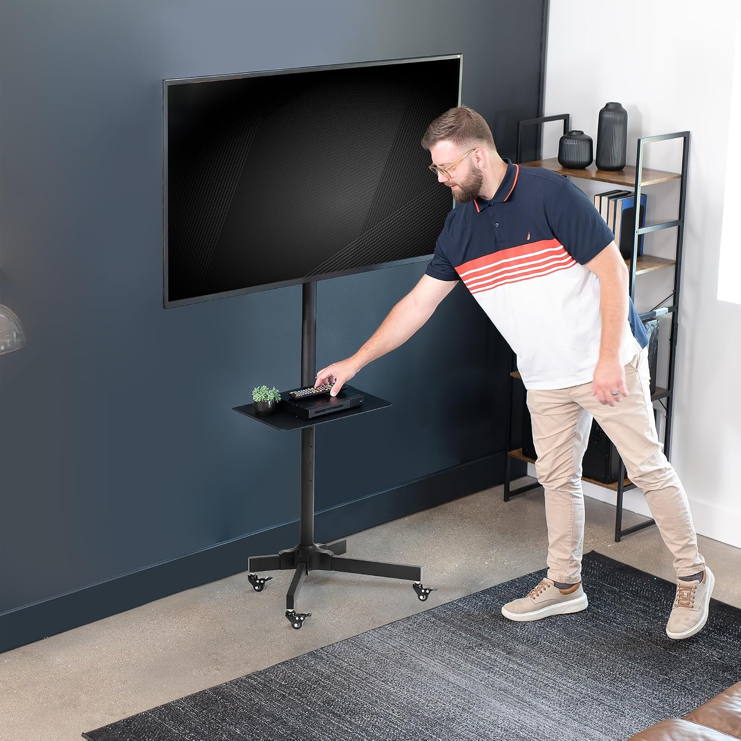 VIVO Mobile TV Cart for 32 to 83 inch Screens up to 110 lbs, LCD LED OLED 4K Smart Flat and Curved Panels, Rolling Stand with Laptop DVD Shelf, Locking Wheels, Max VESA 600x400, Black, STAND-TV03E