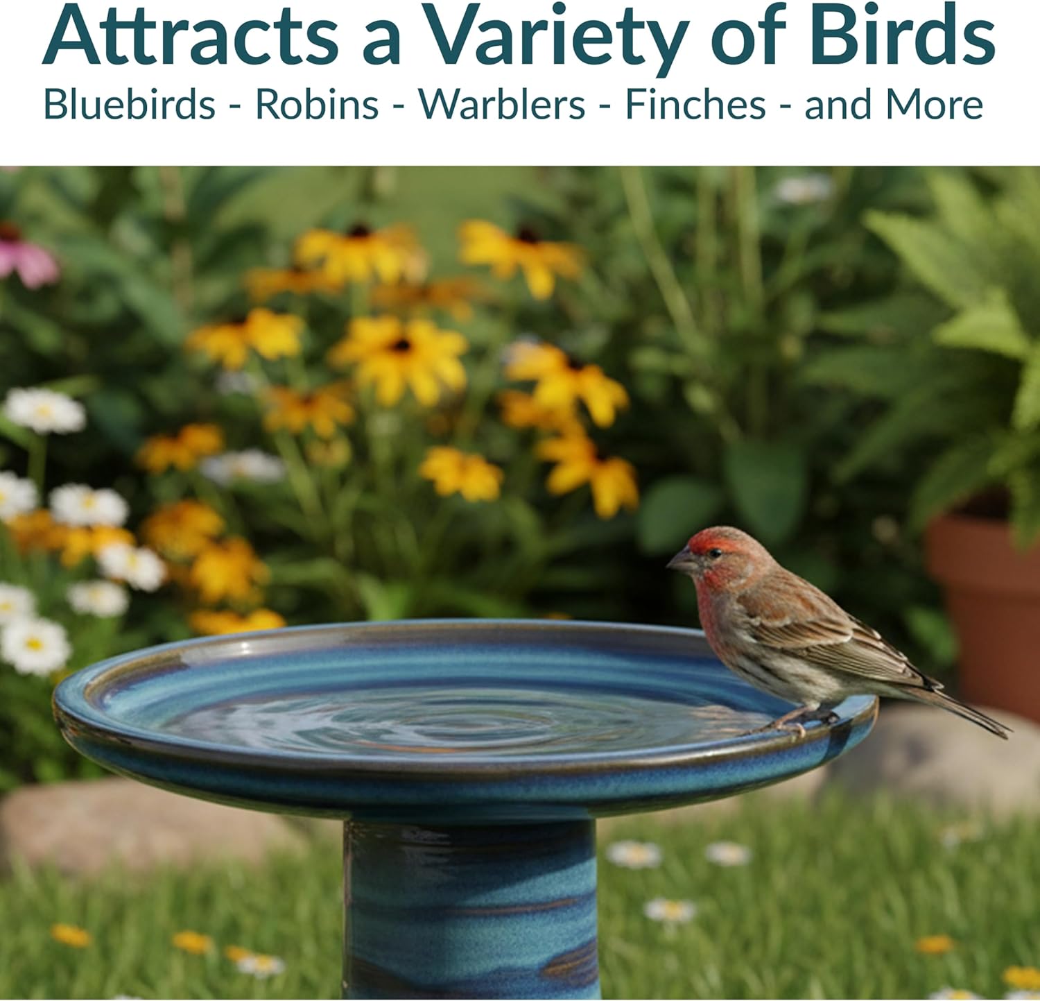 Sunnydaze Ceramic Bird Bath, Weather-Resistant Finish, 21” H, Galaxy Blue