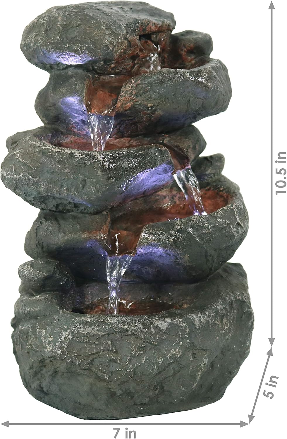 Sunnydaze 10" 5-Step Tabletop Water Fountain with LED Lights, Stacked Rocks | Rock Water Fountain with Calm Sounds for Meditation