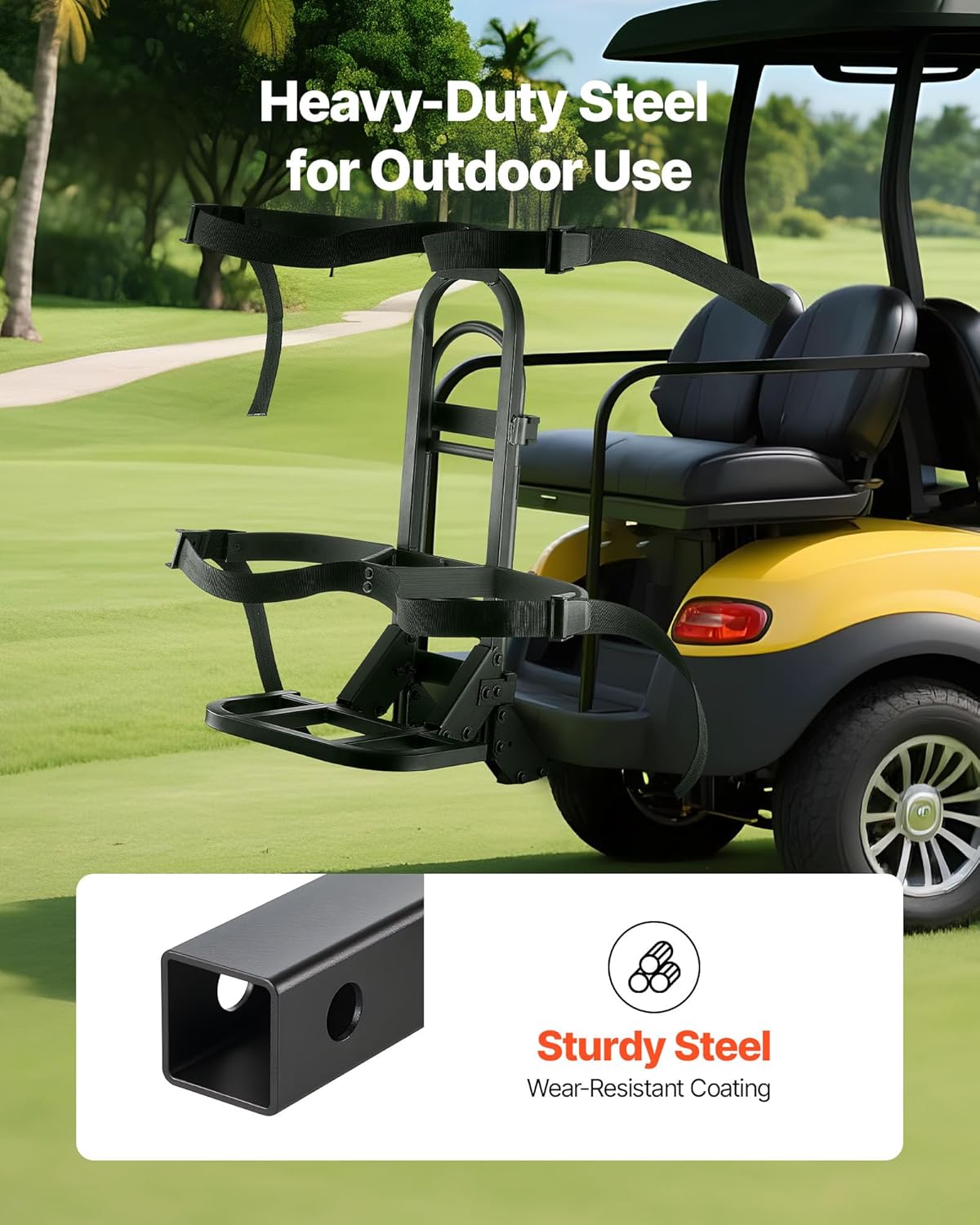 VEVOR Golf Cart Bag Holder, Compatible with Yamaha, EZGO, Club Car Rear Seat Grab Bar, Most Golf Carts, Space-Saving Carbon Steel Bag Holder Bracket