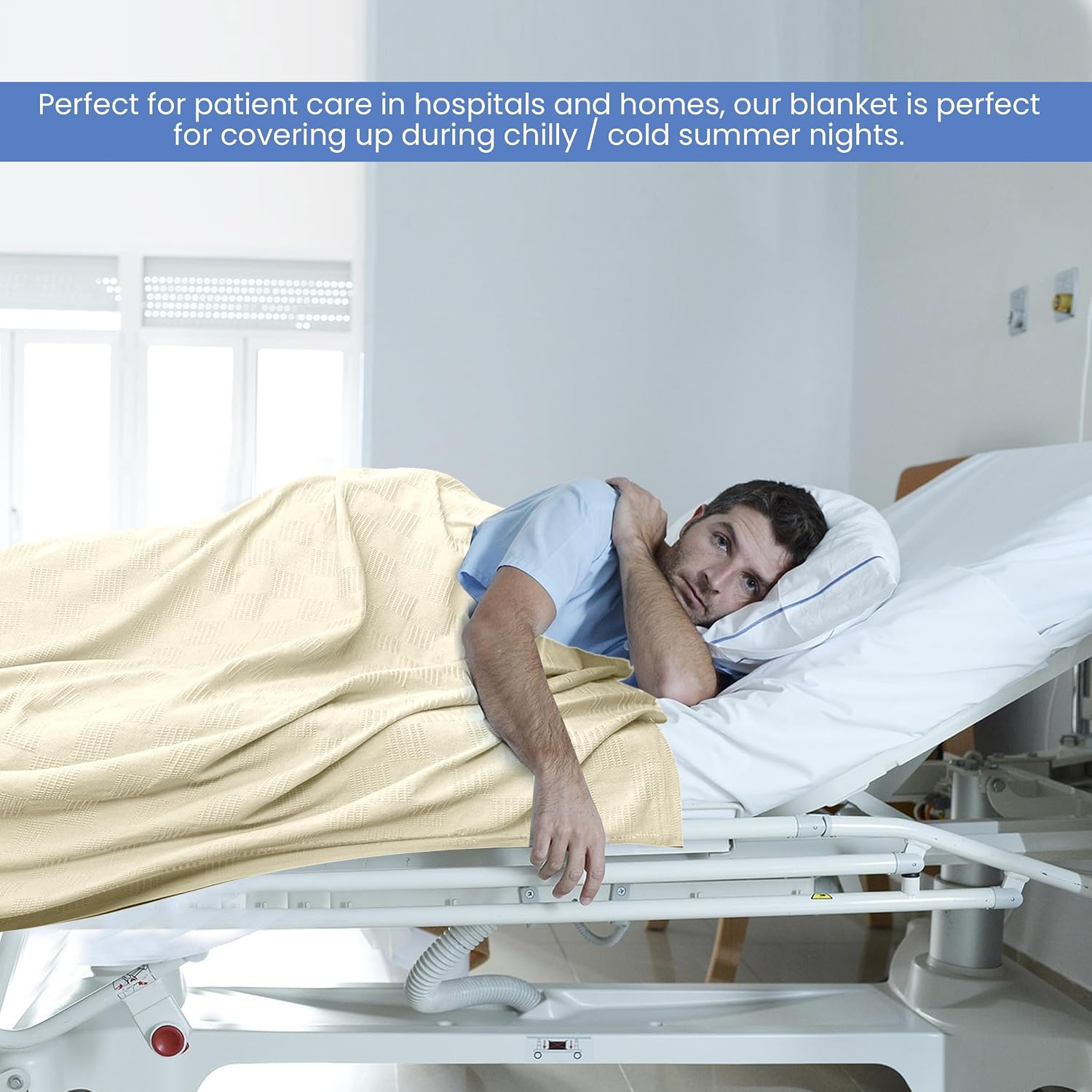 Linteum Textile Hospital Thermal SNAGLESS Spread Blanket, 100% Cotton (74x100 in, Blue)