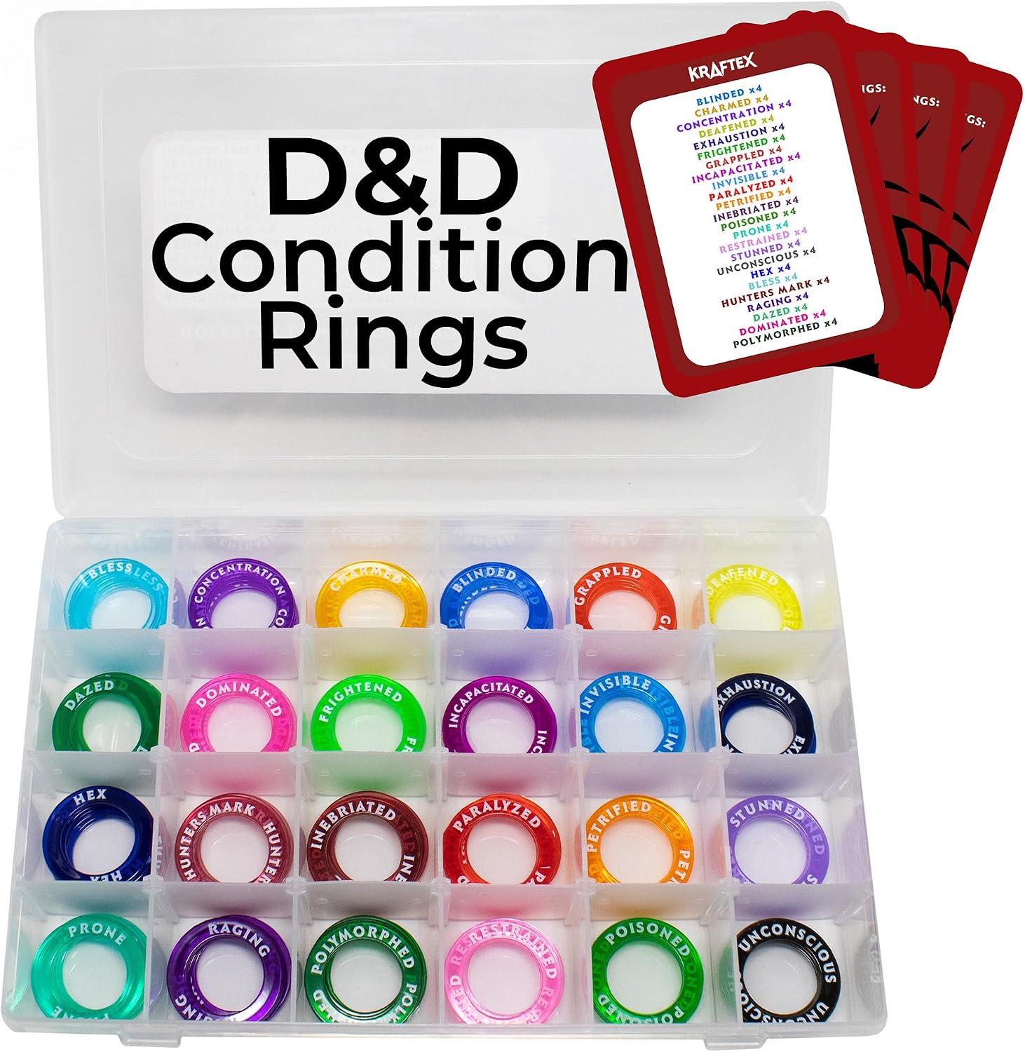 Kraftex DND Condition Rings [96pcs]: Accessories for Dungeon Masters to Track Spell Effects. Condition Markers D&D Accessories use as DND Tokens