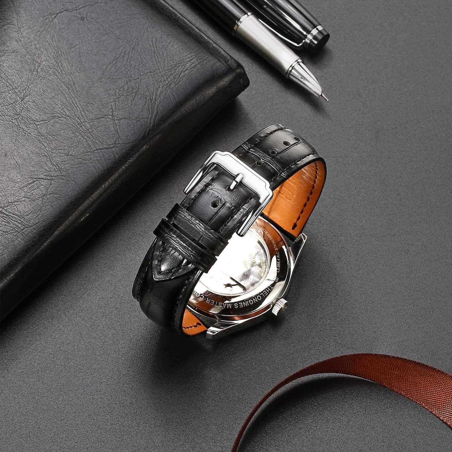 Moran Genuine Leather Watch Band 18mm 19mm 20mm 21mm 22mm 23mm 24mm Calf Grain Watch Strap for Men and Women 18mm Black-Silver Buckle
