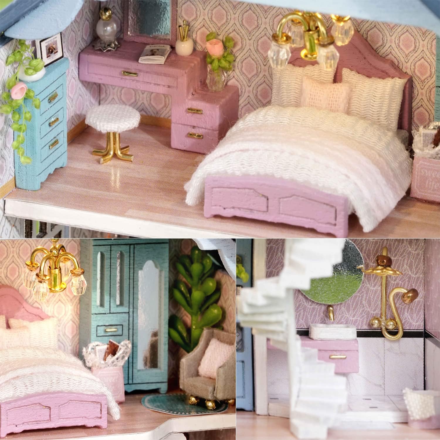 DIY Miniature Dollhouse Kit with Furniture Plus Dust Proof | 1:24 Scale Creative Room Mini Wooden Doll House Accessories for Kids Teens Adults Aged 14+(Beach Cottage)