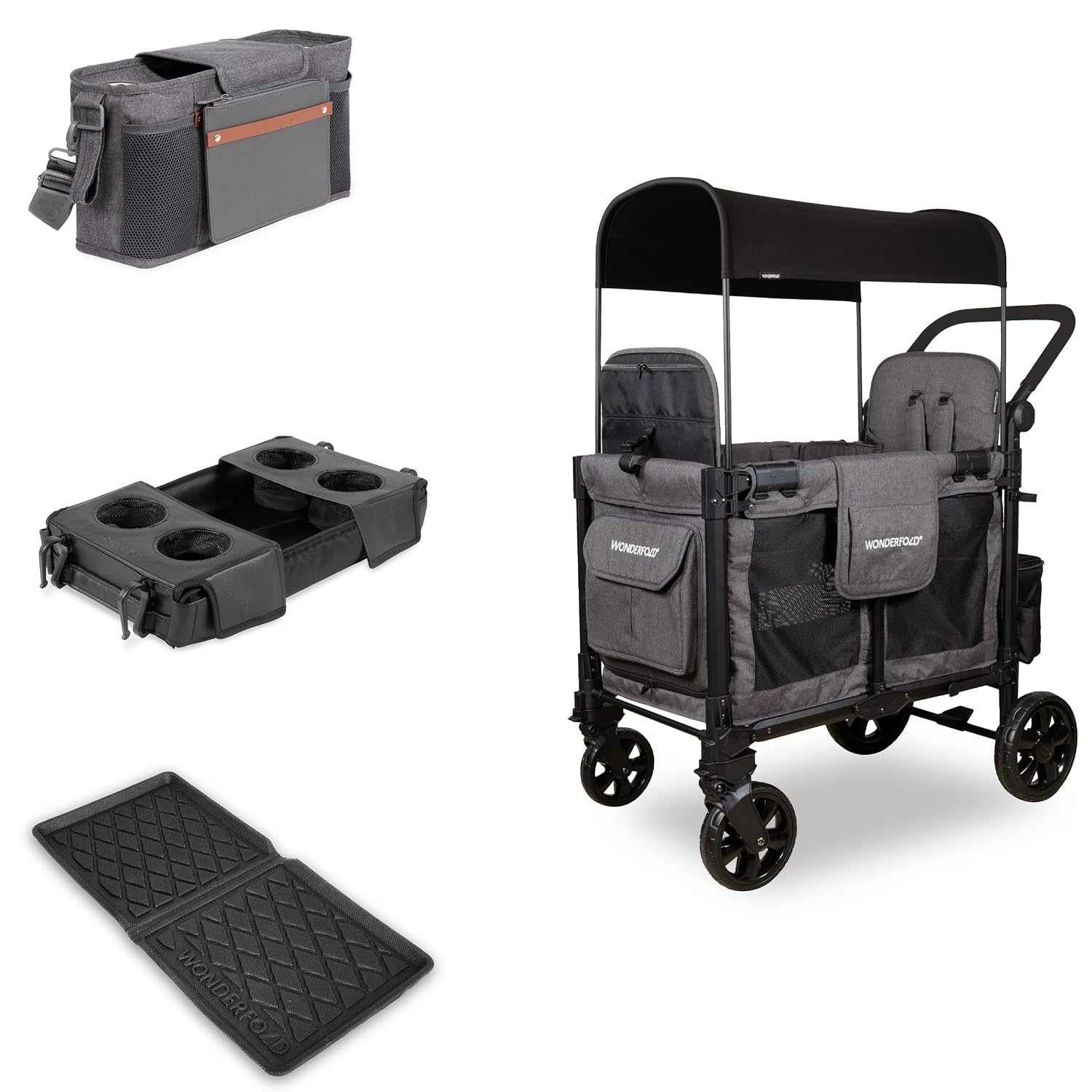 WonderFold W2 Stroller Wagon, Steel Frame, 2 Seater, Black