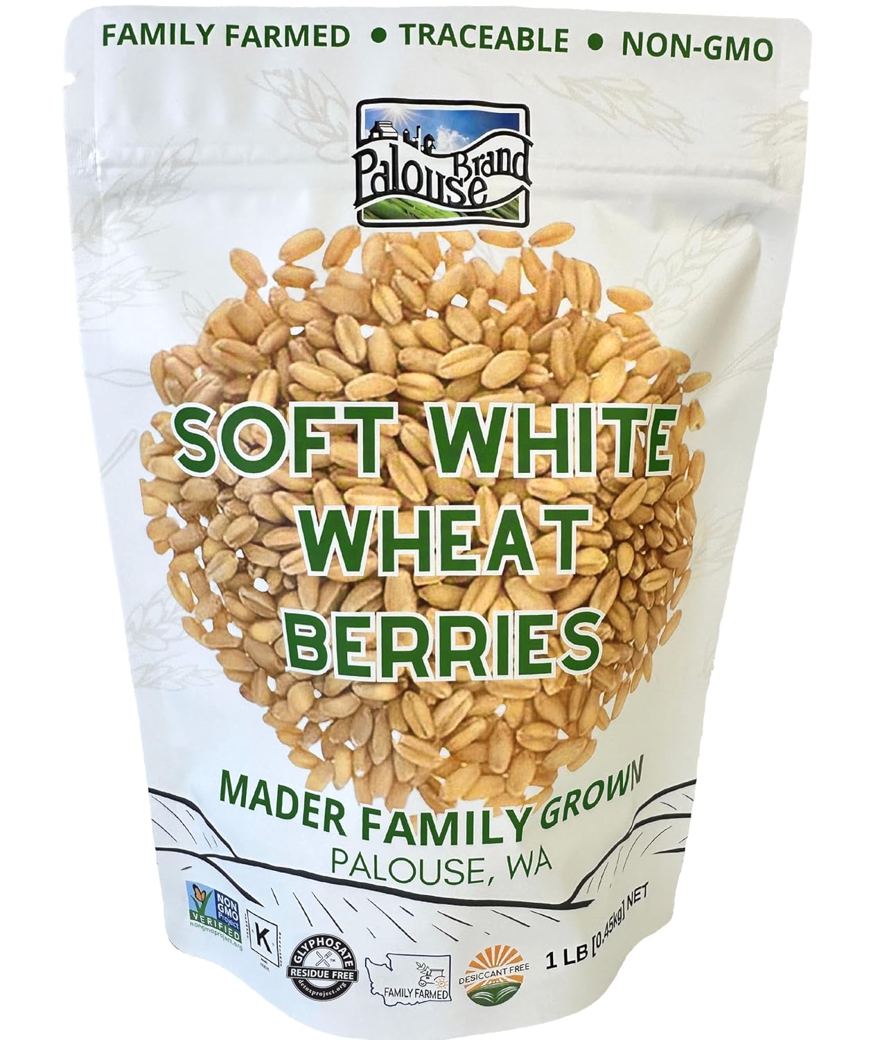 Palouse Brand Certified Glyphosate Residue Free Soft White Wheat Berries | 5 LBS | Family Farmed in Washington State | Non-GMO Project Verified | Kosher | Field Traced