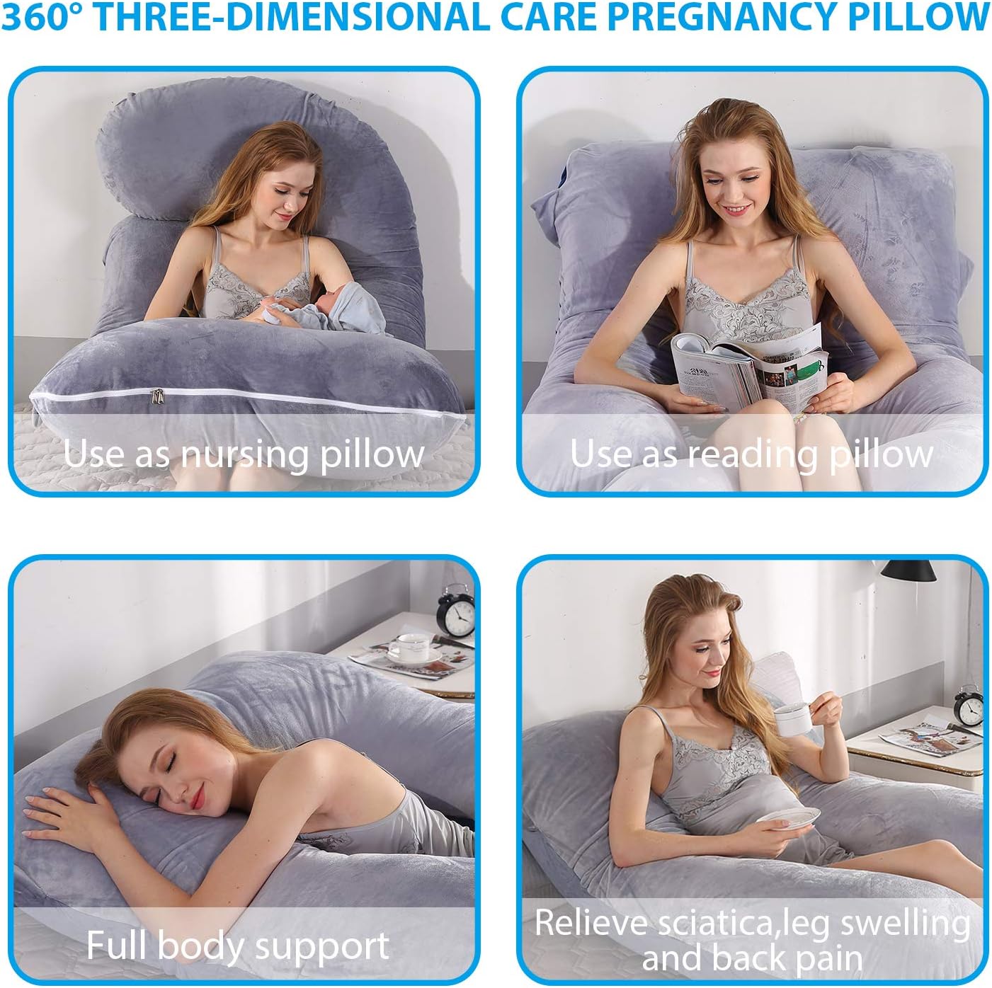 Victostar Pregnancy Pillow,57 inches U Shaped Maternity Pillow with Removable Cover Full Body Pillow Support for Back, HIPS, Legs, Belly (Dark Gray)