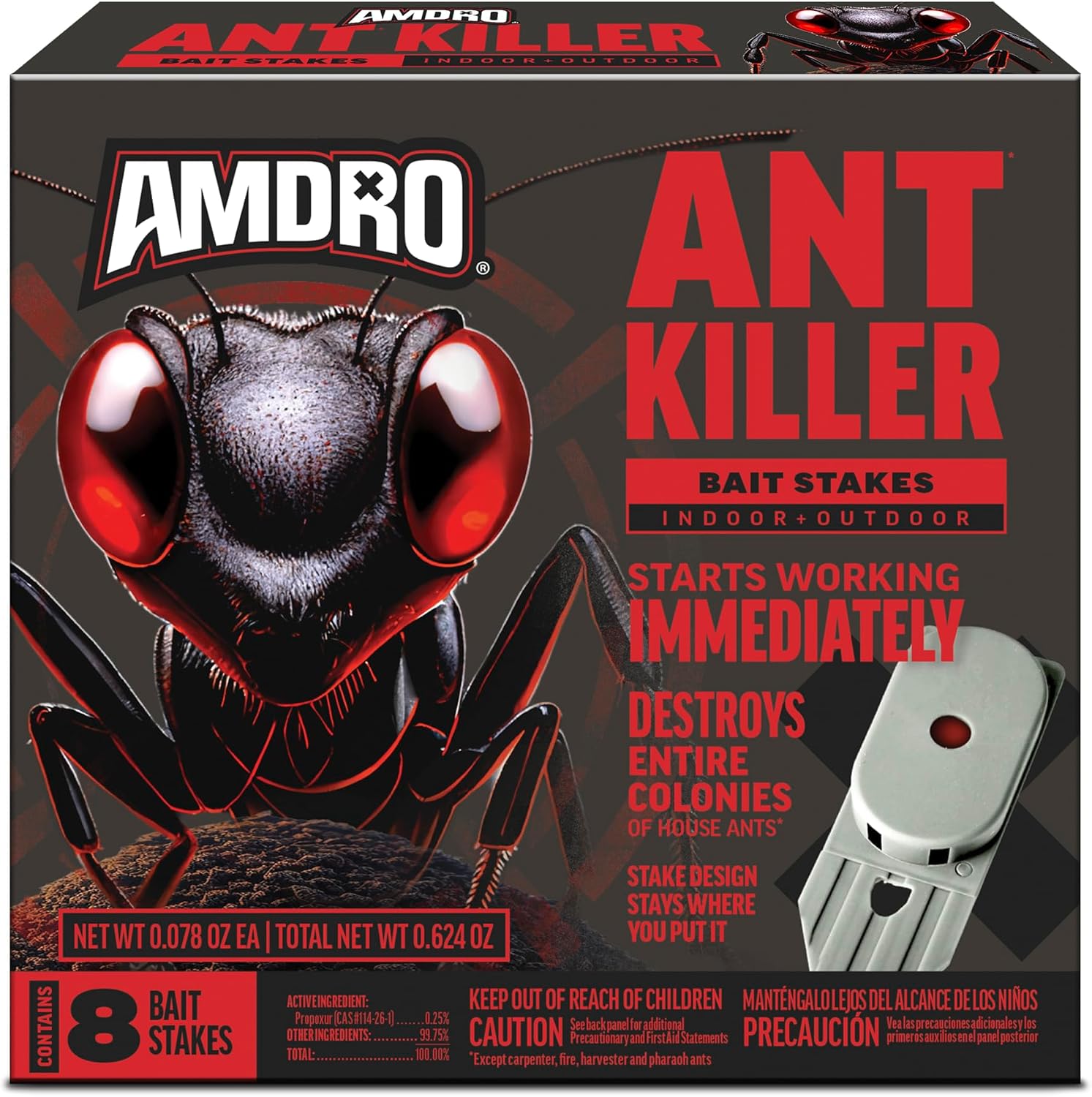 Amdro Ant Killer Bait Stations, 8-Pack Stakes- Indoor or Outdoor Use, Kills the Queen & the Entire Colony | Ready-to-use, pre-filled