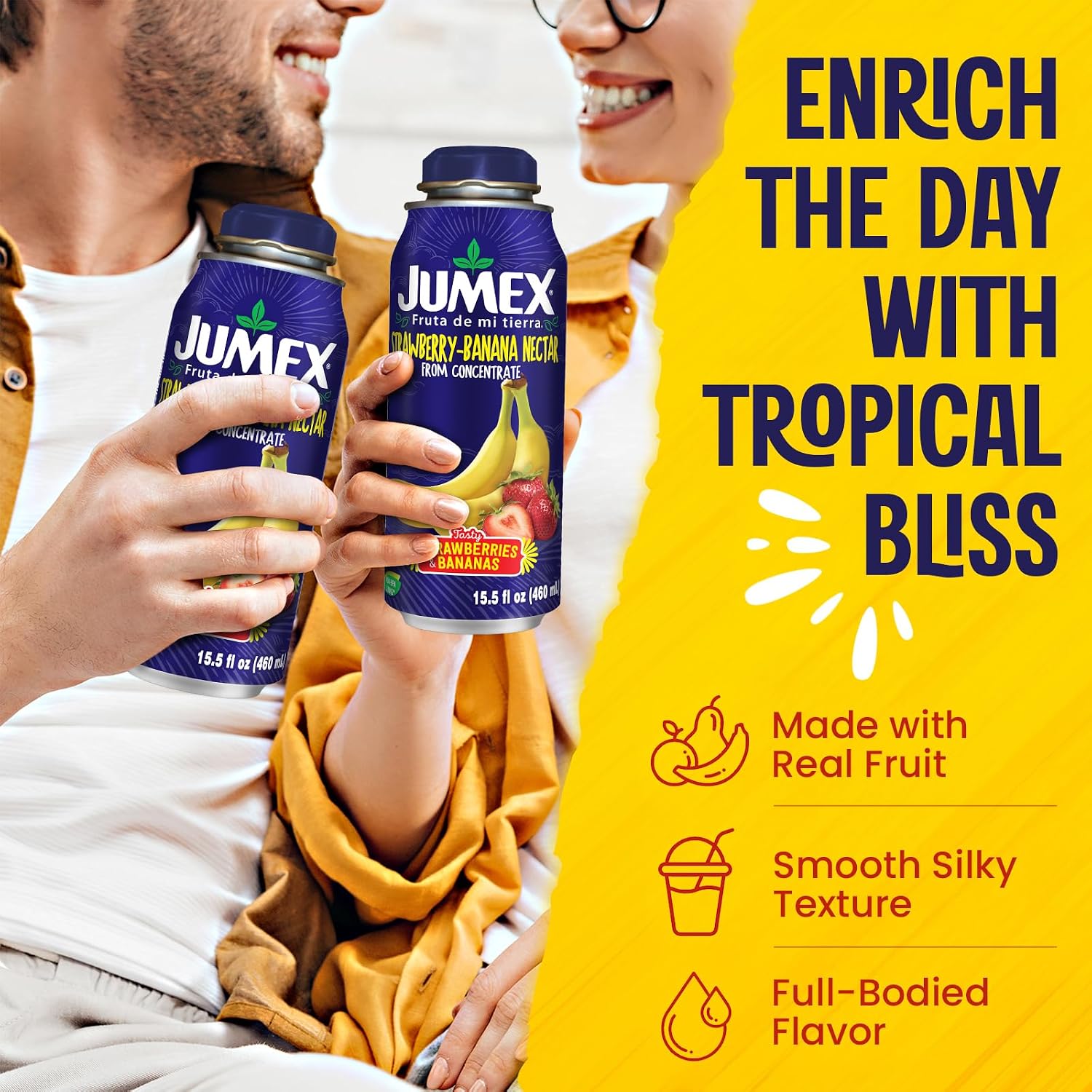 Jumex Mango Nectar Lata Botella - Made with Fresh Fruit Puree - Mango Juice Concentrate for Tropical Fruit Smoothie Mix, Cocktail Mixers & Kids Beverages - 15.5oz, 12 Pack Resealable Juice Bottles