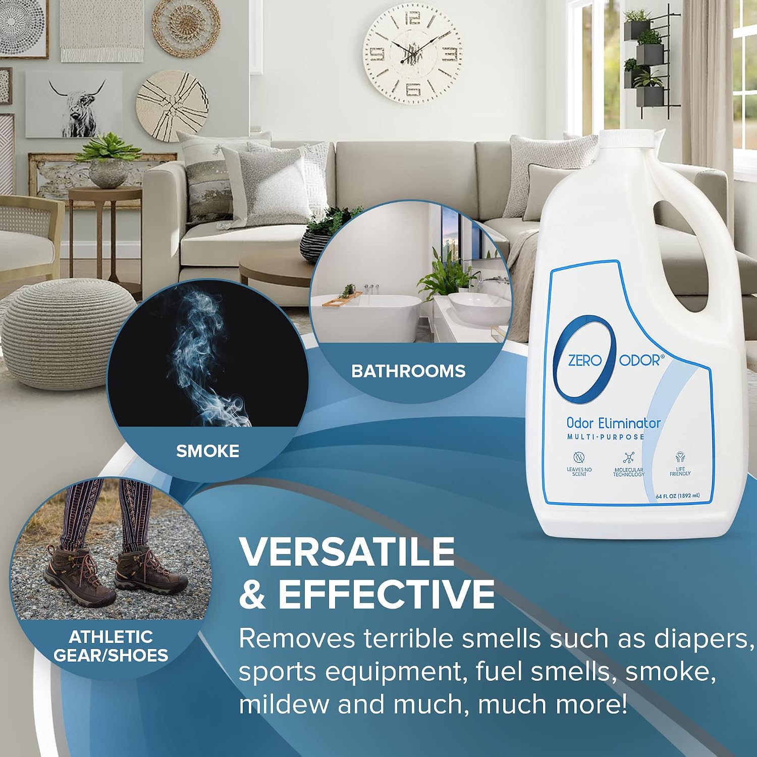 Zero Odor - Multi-Purpose Strong Odor Eliminator for Home, Office, Car, Bathroom, Hotel, Room Deodorizer, and Odor Neutralizer, 16oz