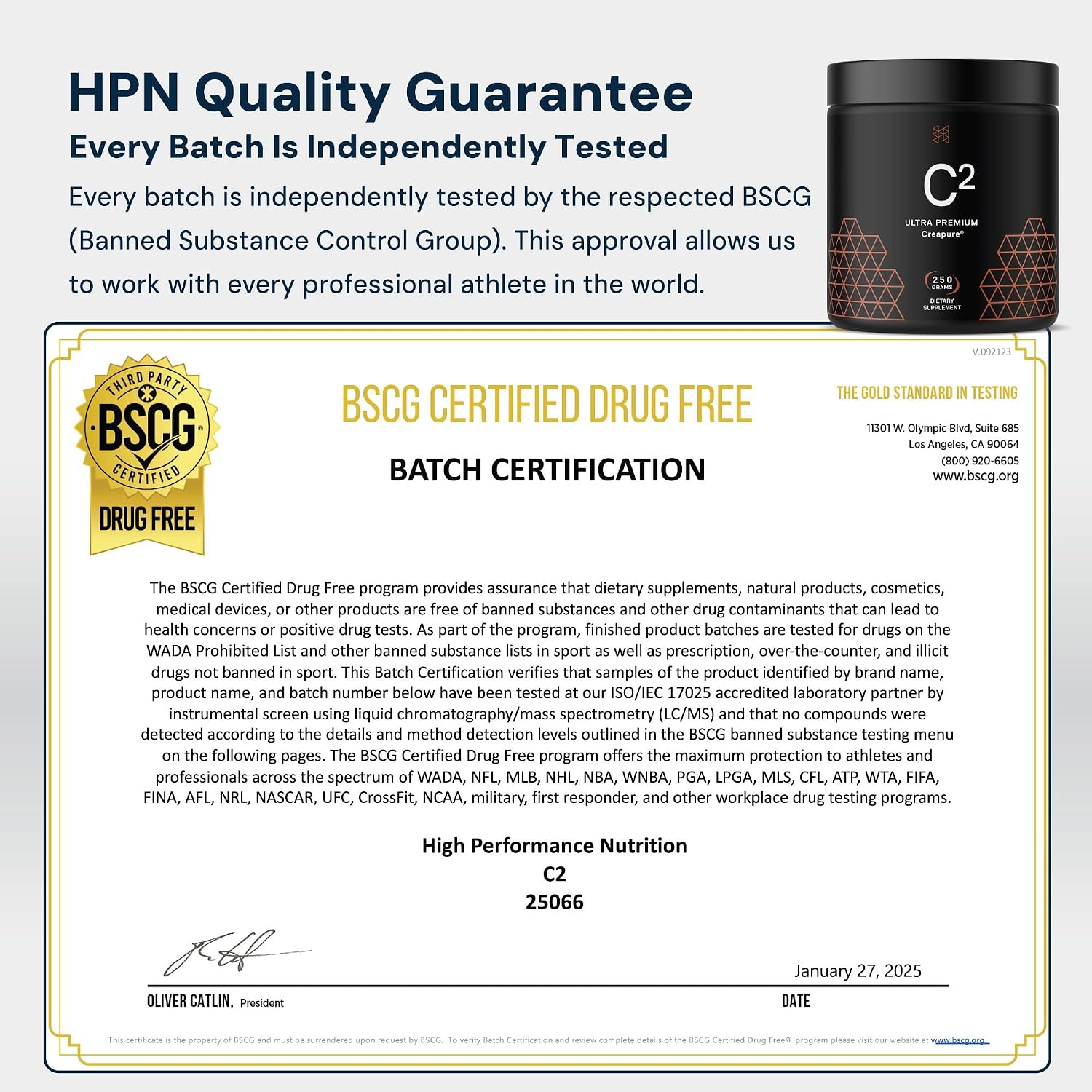 HPN C2 Creapure Creatine for Strength & Recovery, 100 Servings | Ultra-pure Creapure creatine supports strength, performance and recovery, vegan