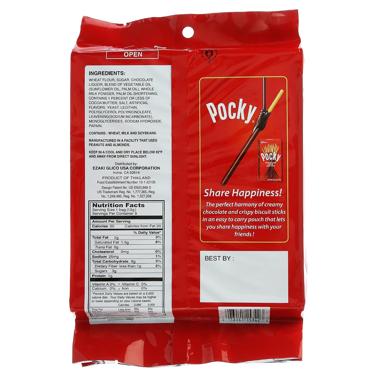 Glico Pocky, Chocolate Cream Covered Biscuit Sticks (9 Individual Bags), 4.13 oz