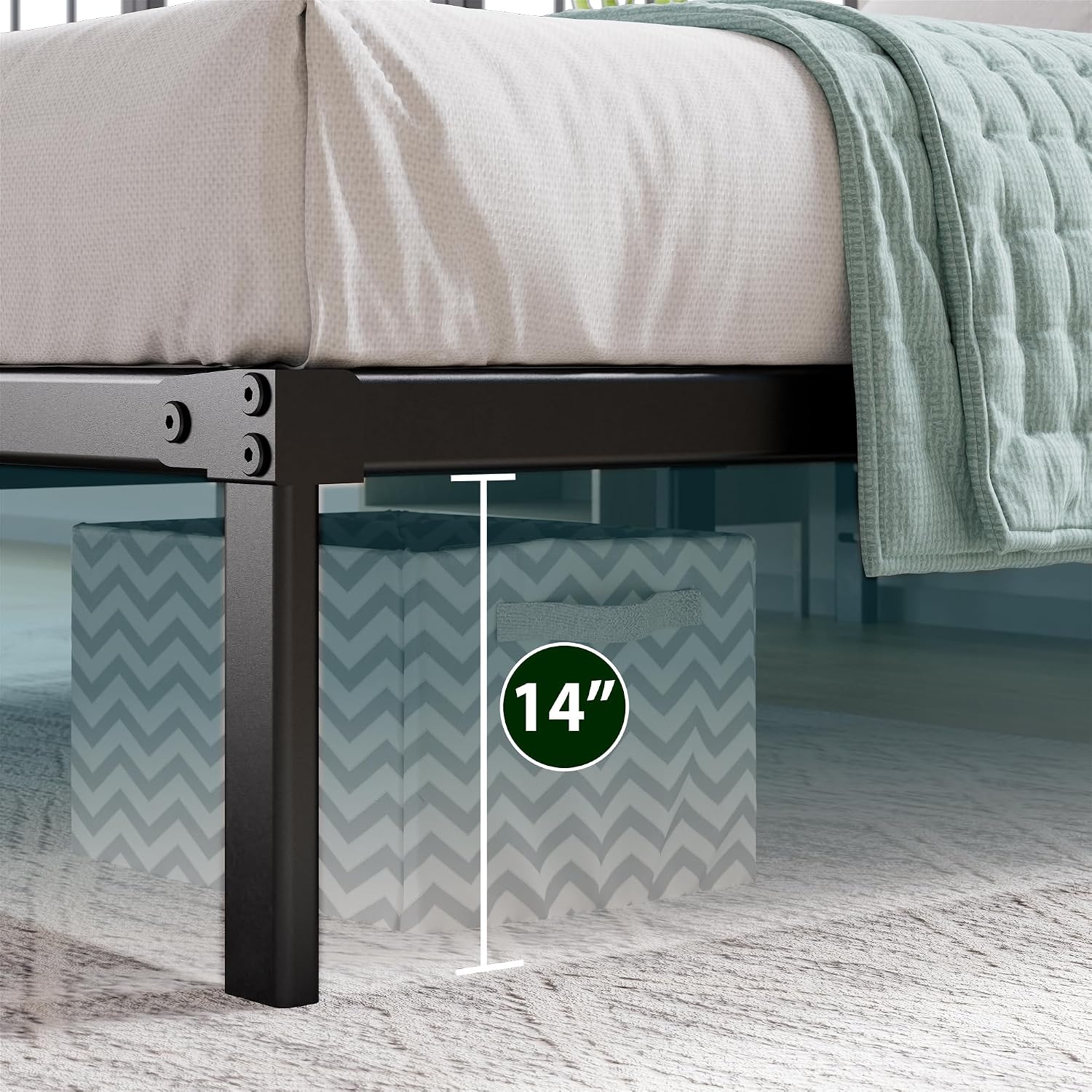 ZINUS Van 16 Inch Metal Platform Bed Frame / Steel Slat Support / No Box Spring Needed / Easy Assembly, Full