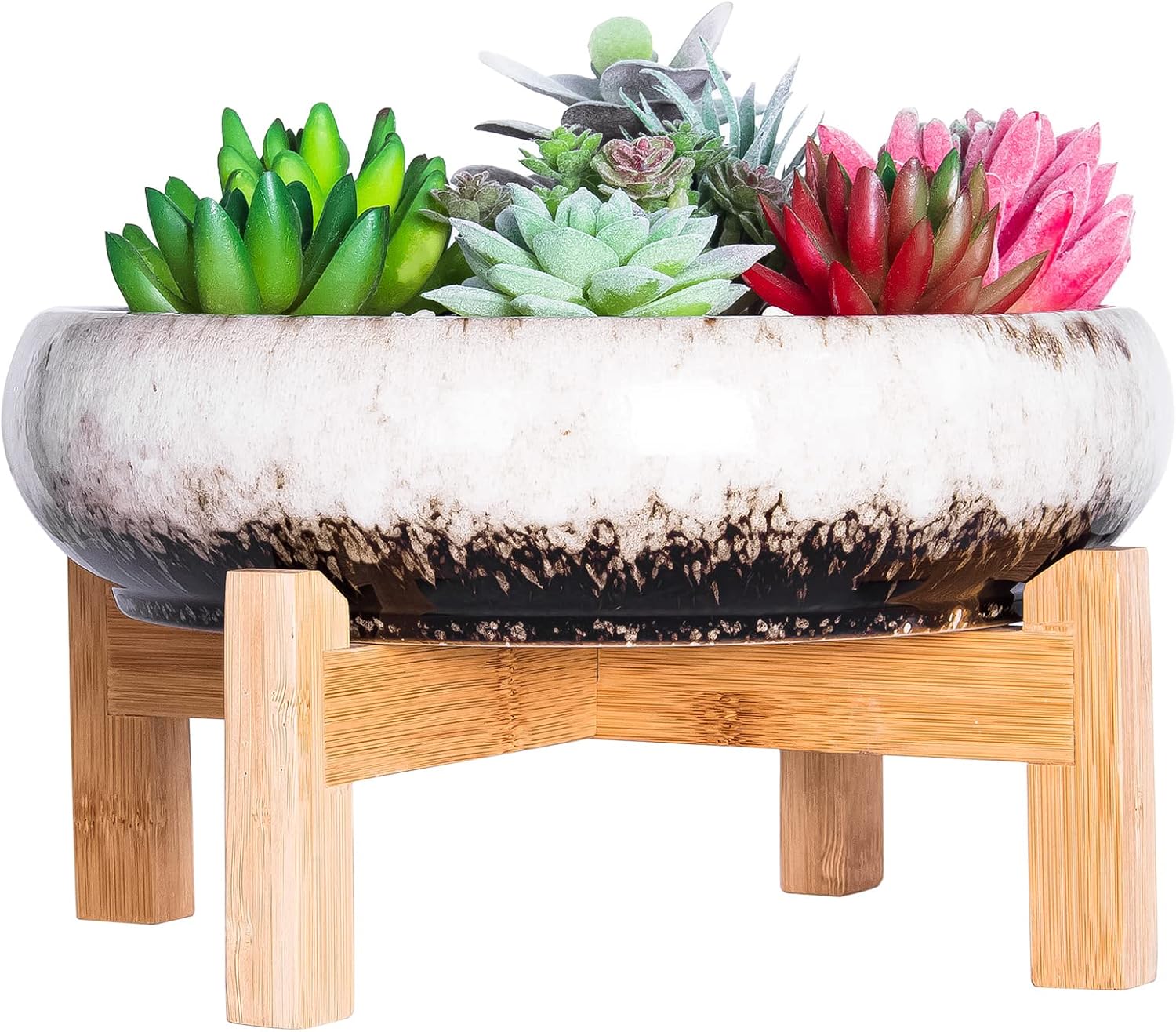 Succulent Pot, 10'' Ceramic Pots for Indoor Plant Shallow Succulent Planter