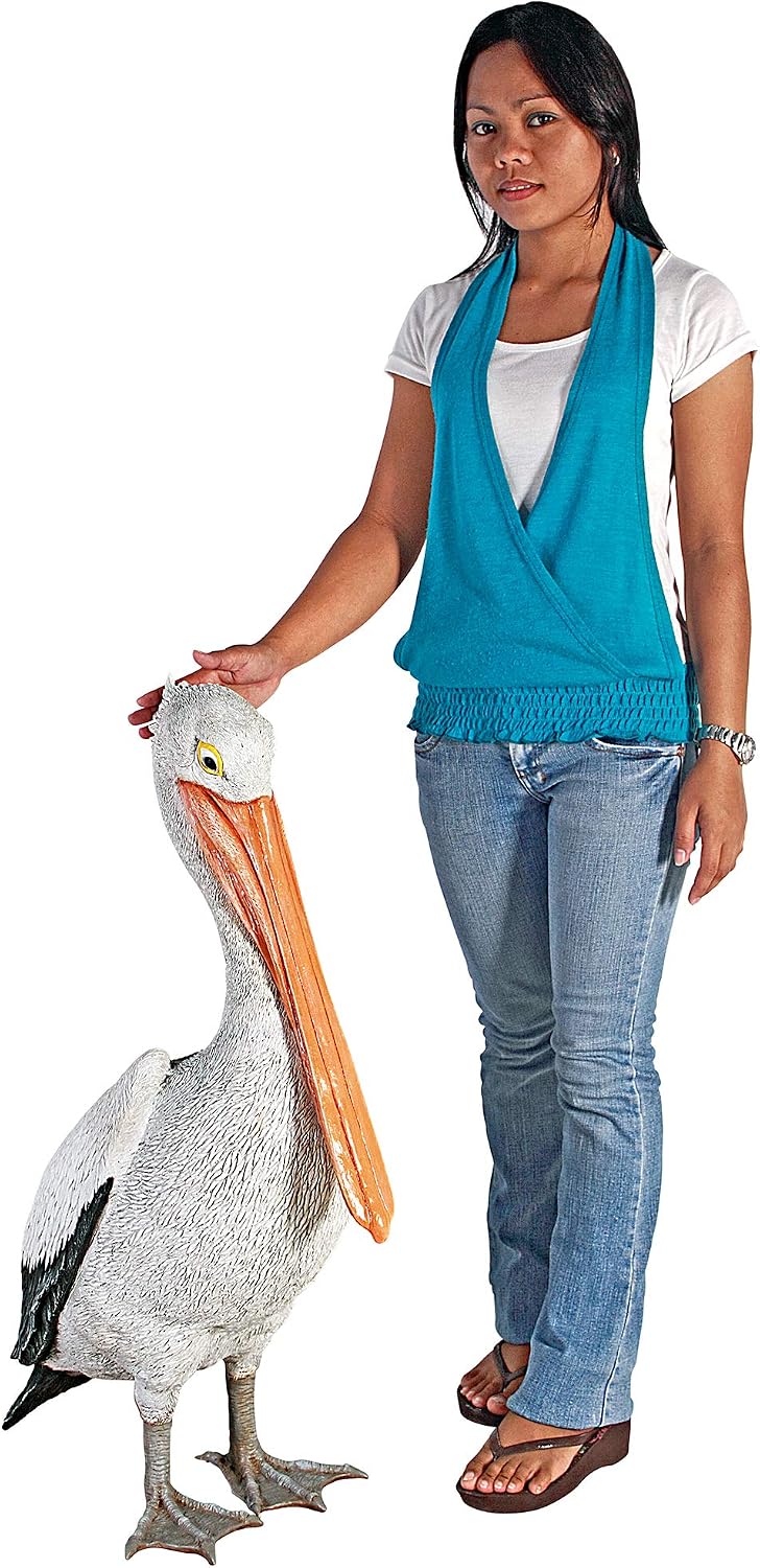 Design Toscano Coastal Decor Ocean's Perch Pelicans Garden Bird Statue, 9 Inch Wide, 24 Inch Tall, Cast Stone Resin, Full Color Finish